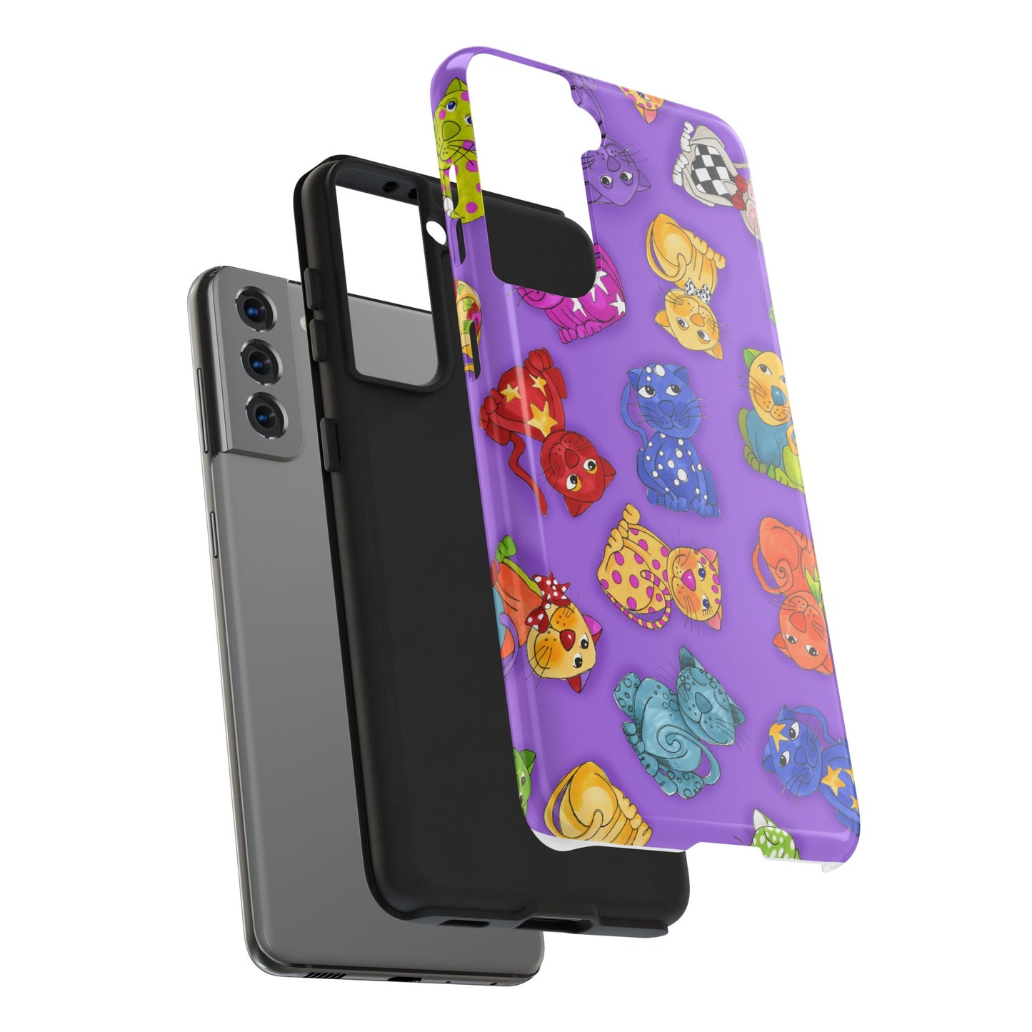 Tossed Happy Cats Purple Phone Case