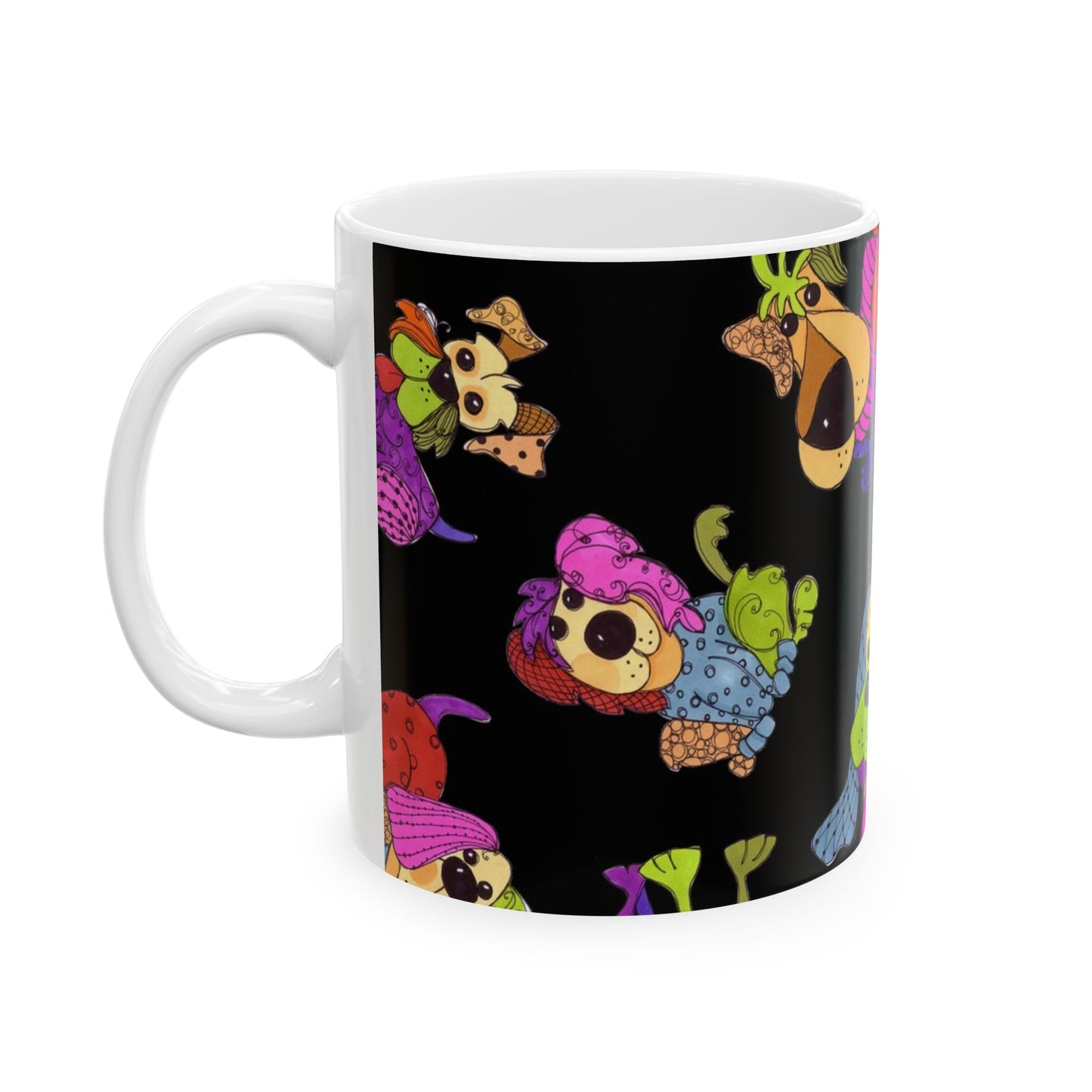 Tossed Happy Dogs Black Cup