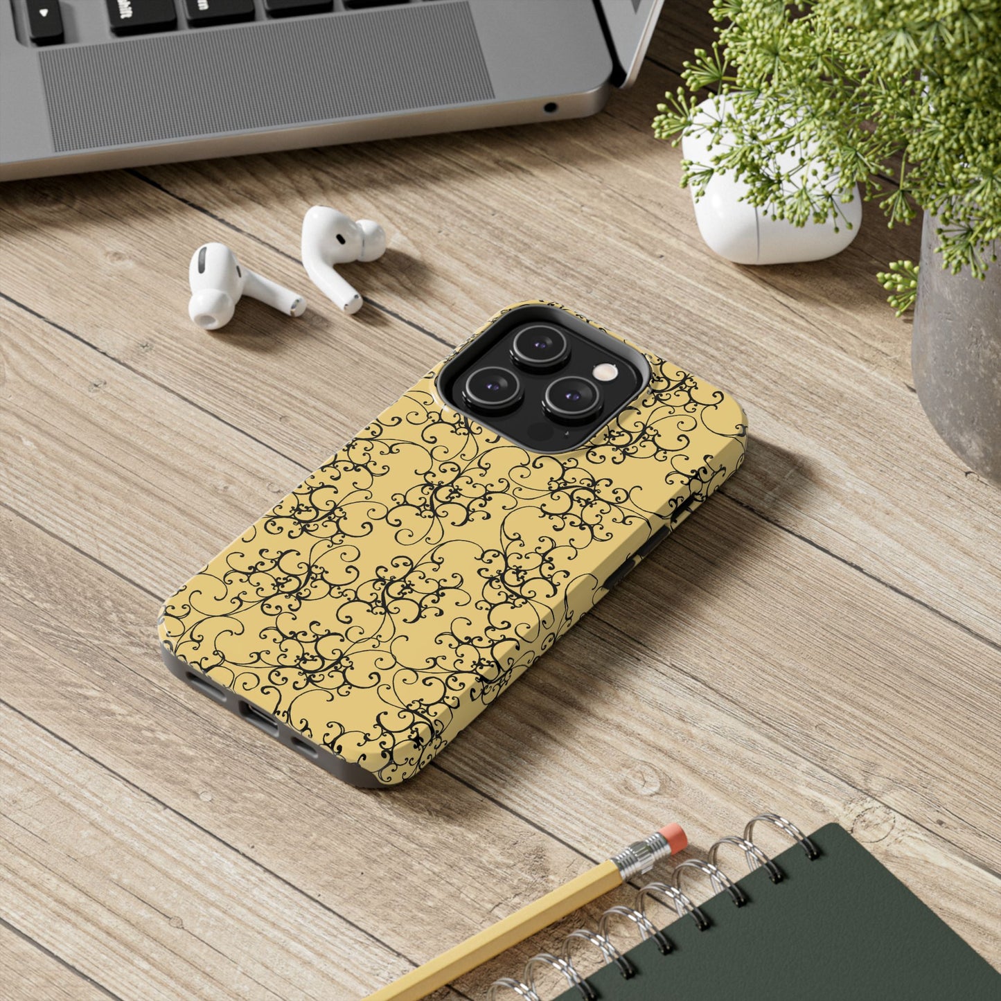 Elegant Scroll Yellow / Black Phone Case