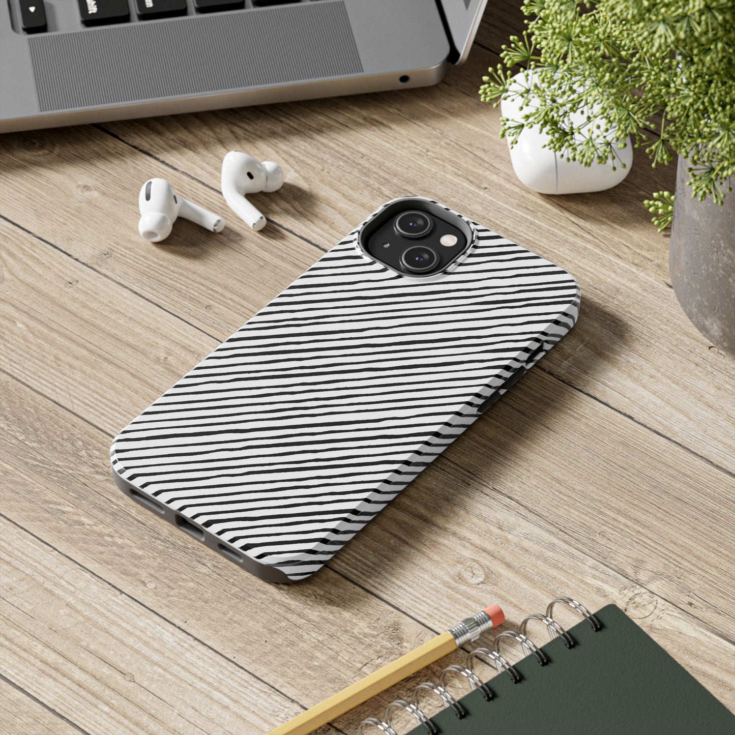 Quirky Bias Stripe White / Black Phone Case