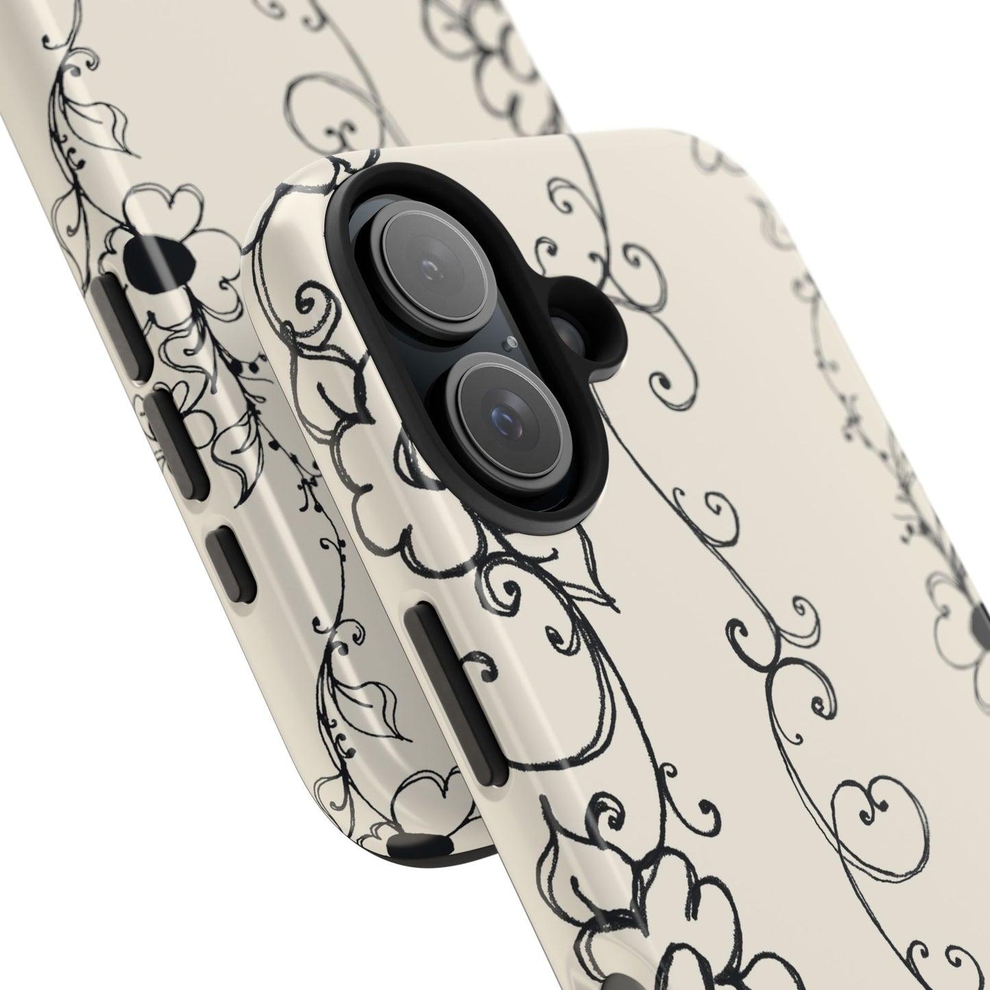 Scroll Flower Stripe Muslin / Black Phone Case