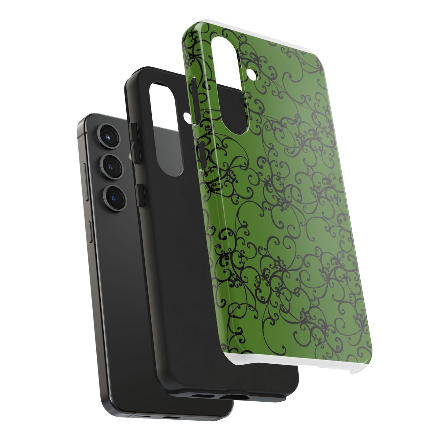 Elegant Scroll Green / Black Phone Case