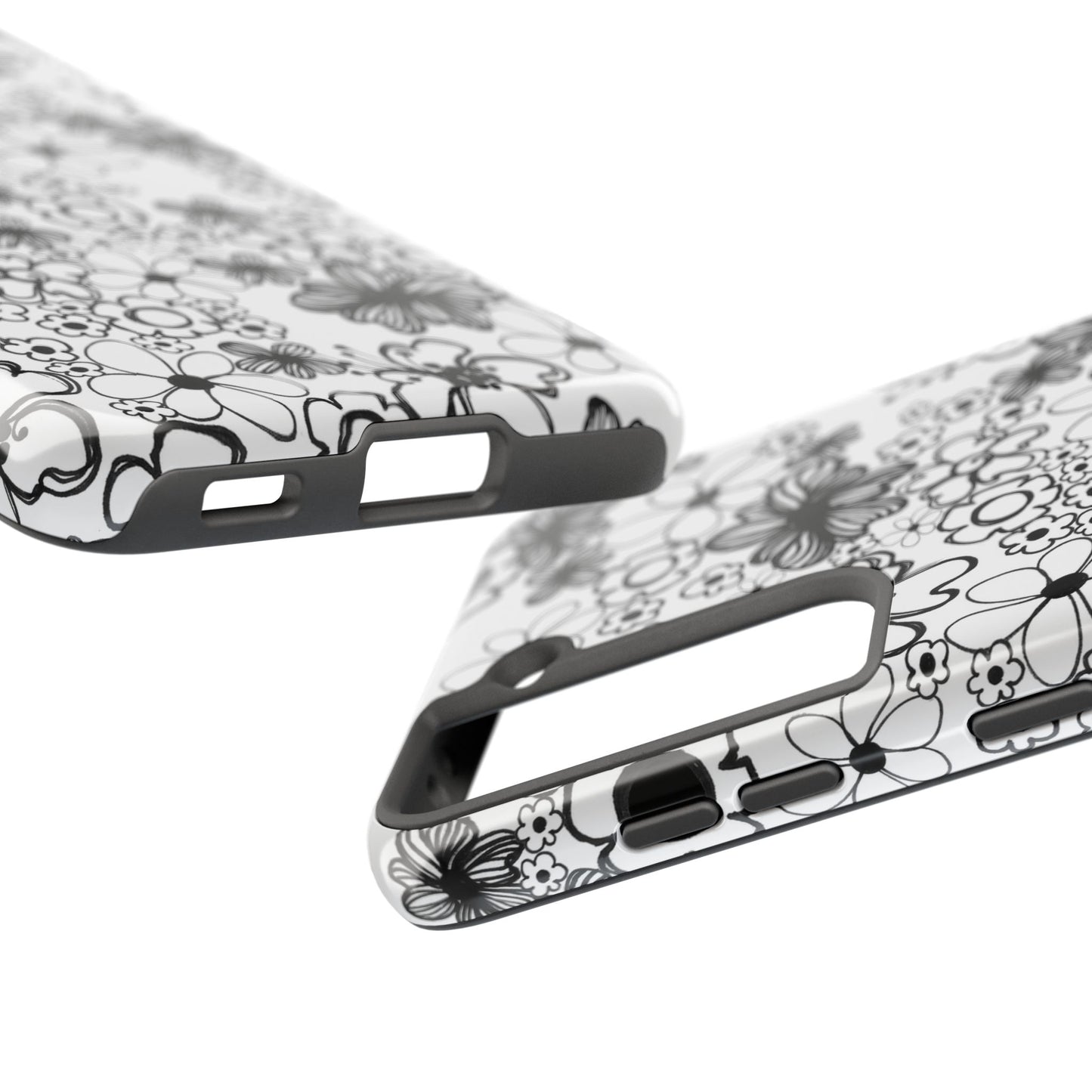 White and Black Flowers Phone Case