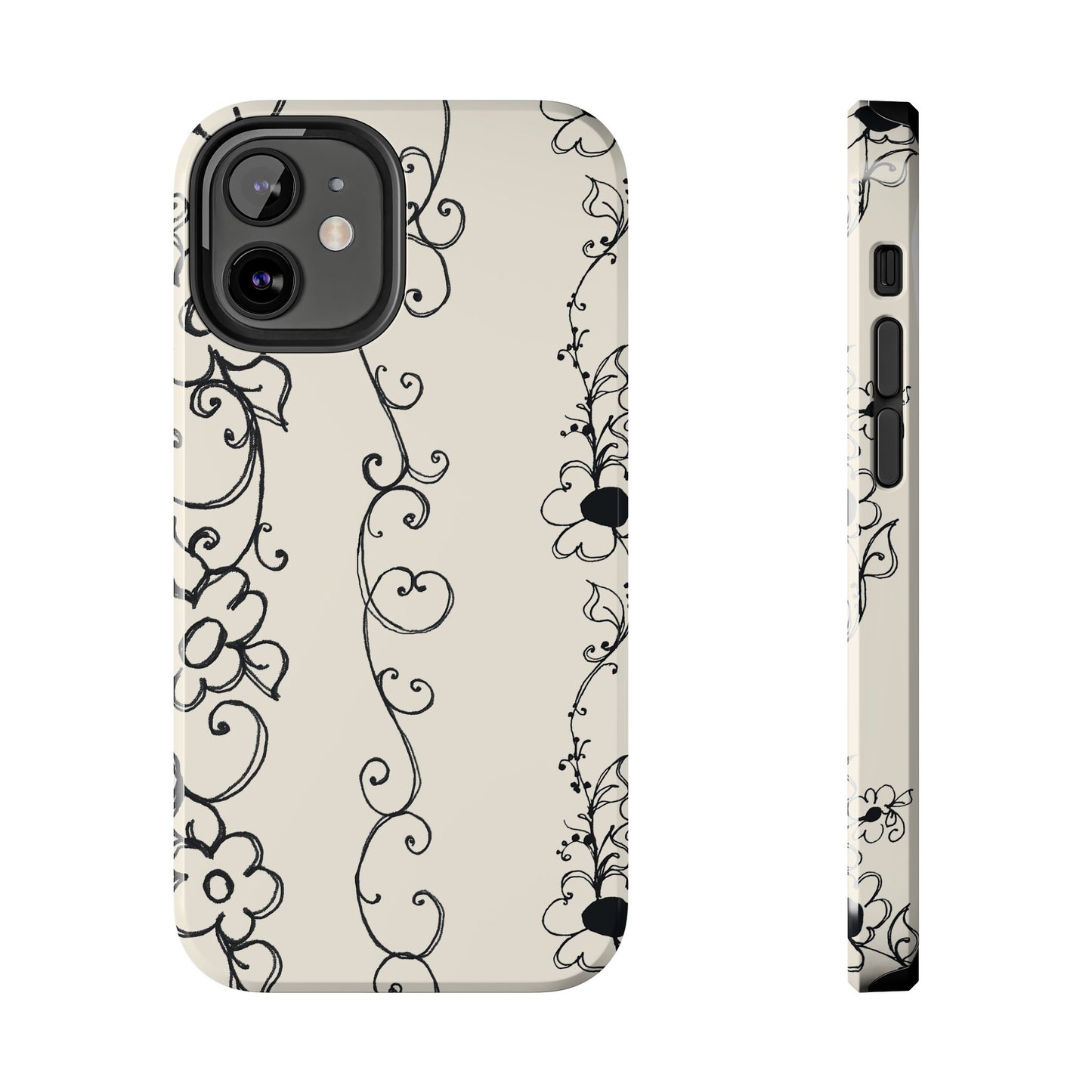 Scroll Flower Stripe Muslin / Black Phone Case