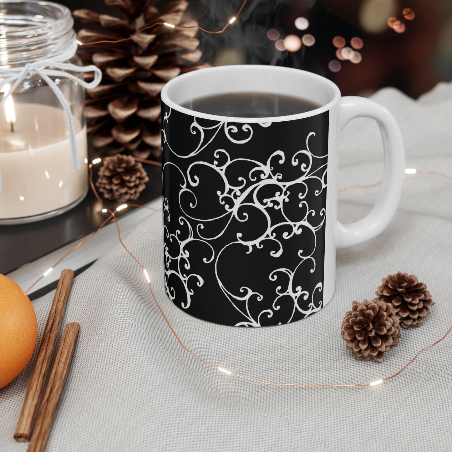Elegant Scroll Black / White Cup
