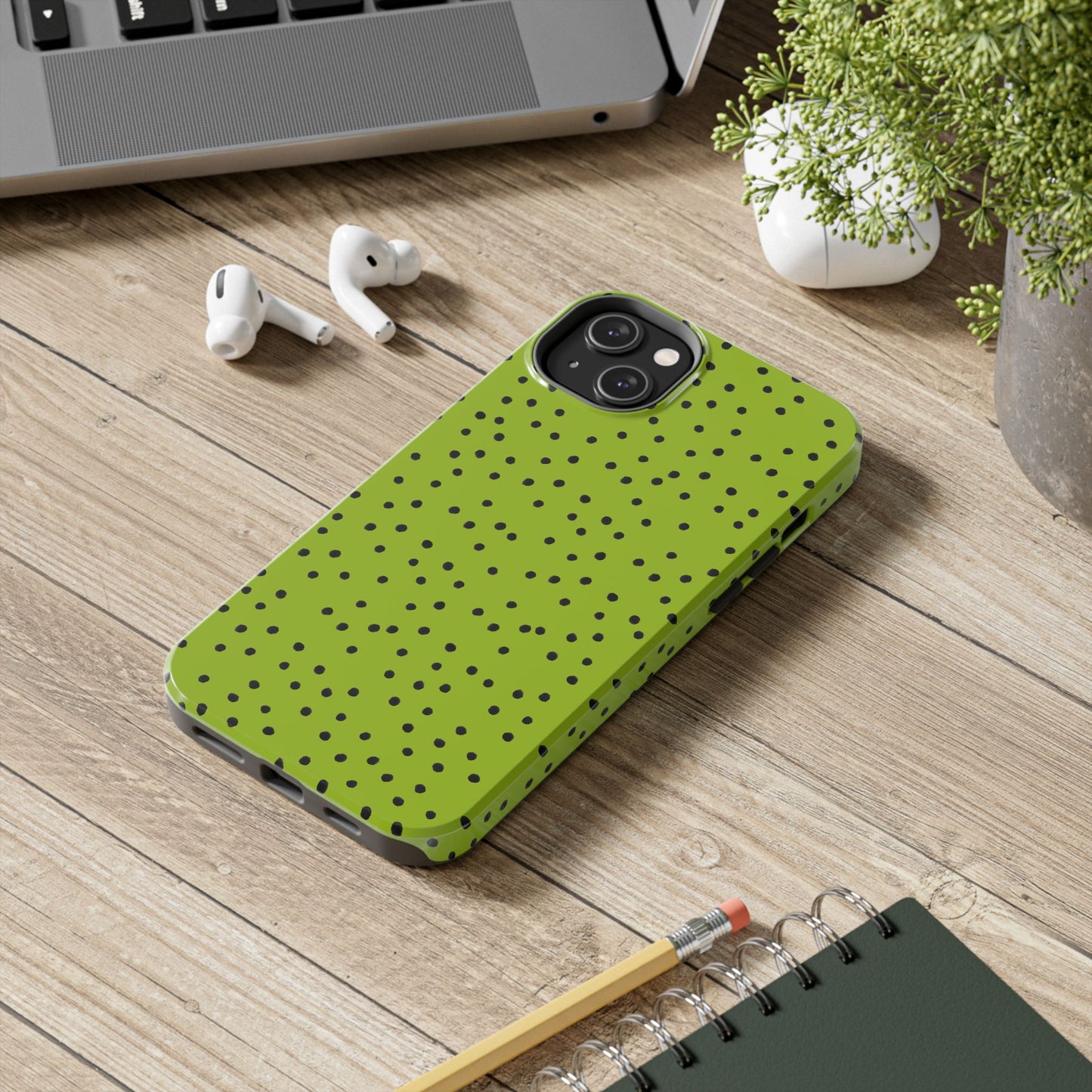 Dinky Dots Chartreuse / Black Phone Case