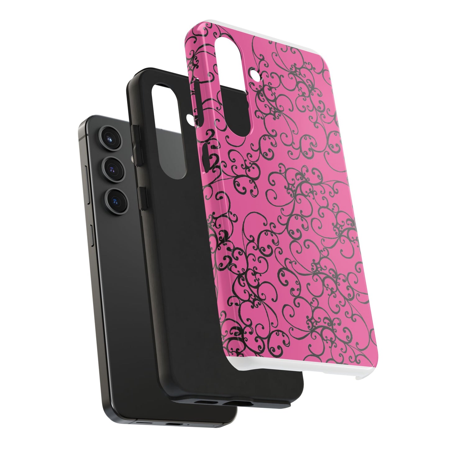 Elegant Scroll Pink / Black Phone Case