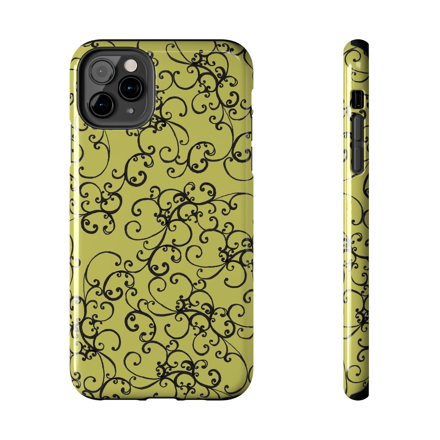 Elegant Scroll Green / Black Phone Case