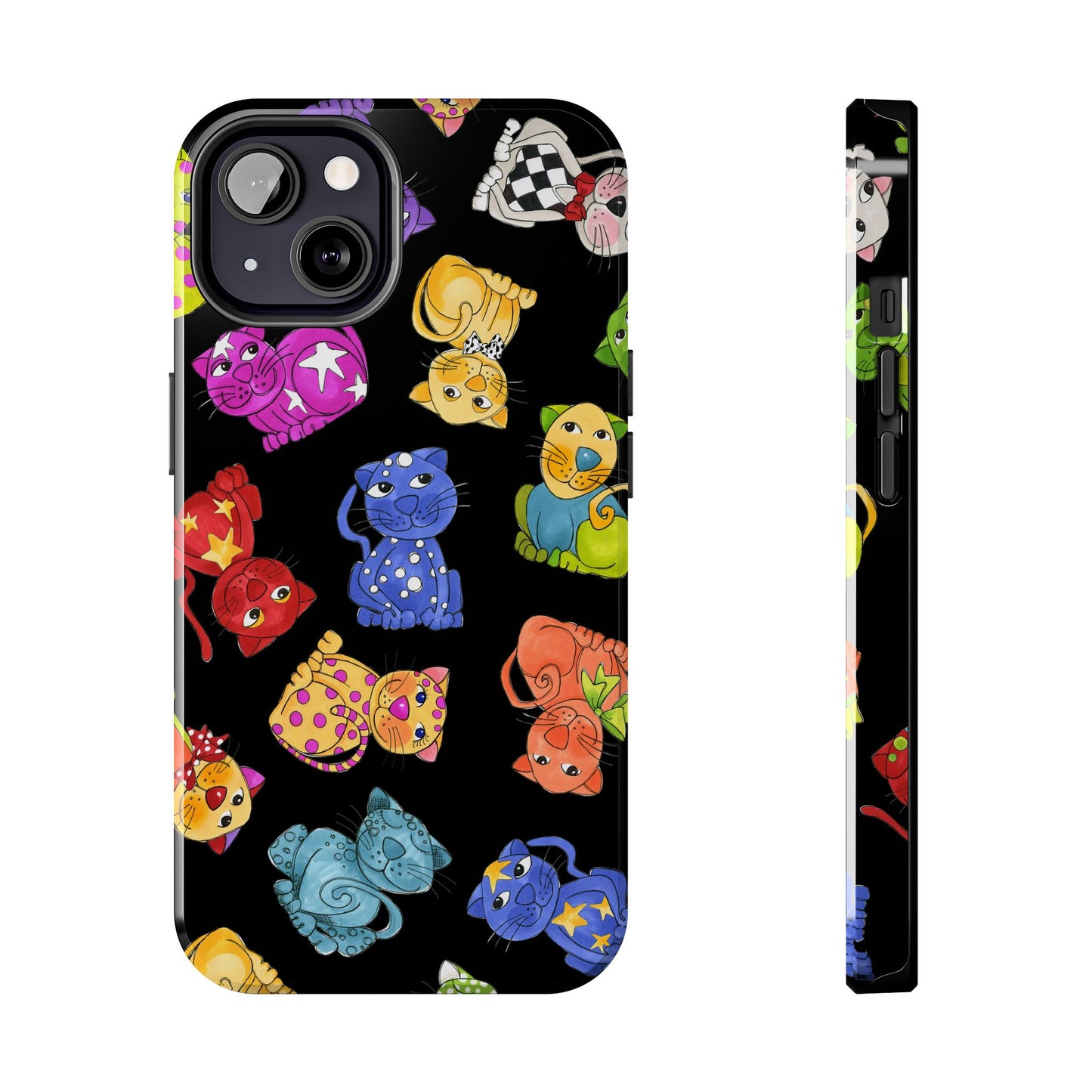 Tossed Happy Cats Black Phone Case