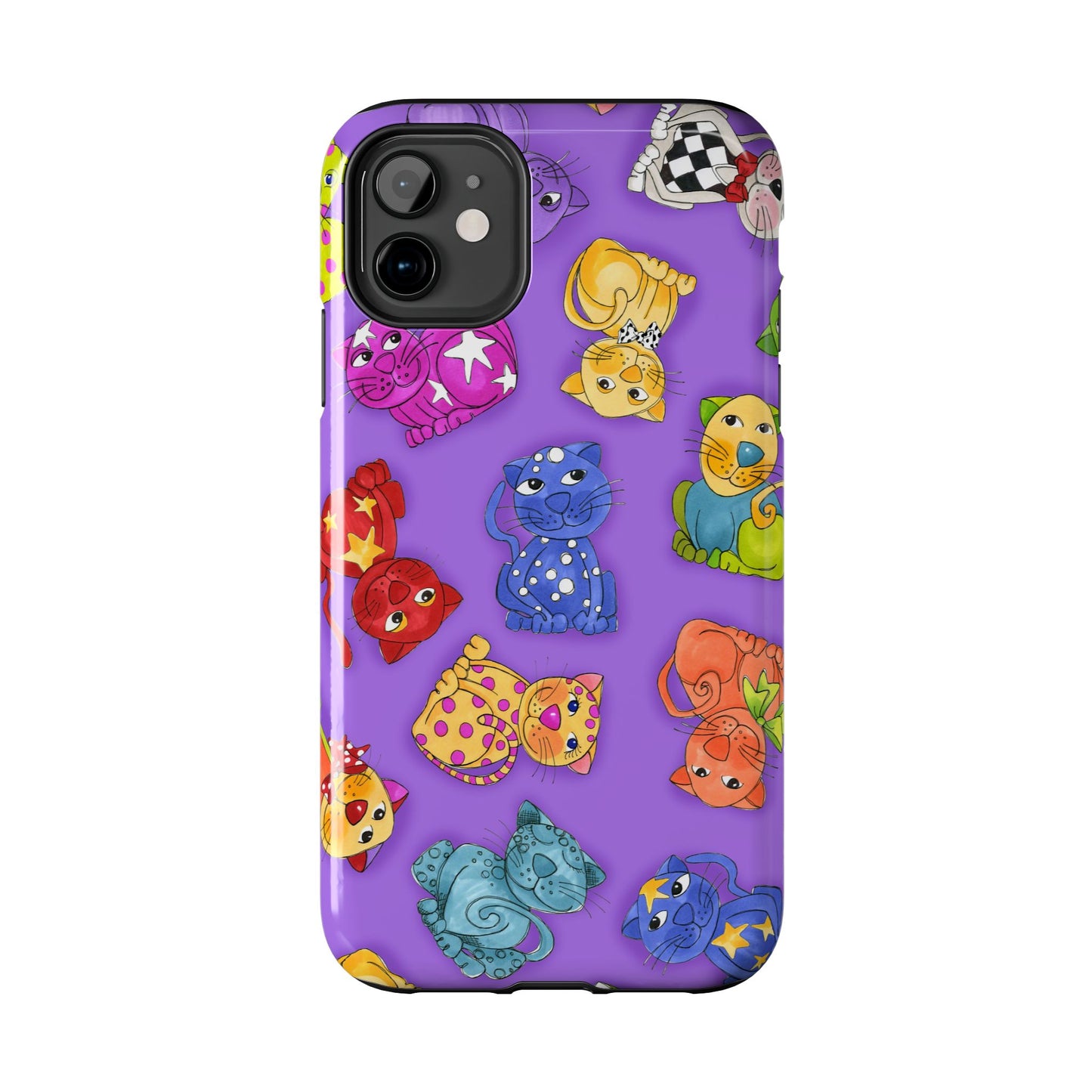 Tossed Happy Cats Purple Phone Case