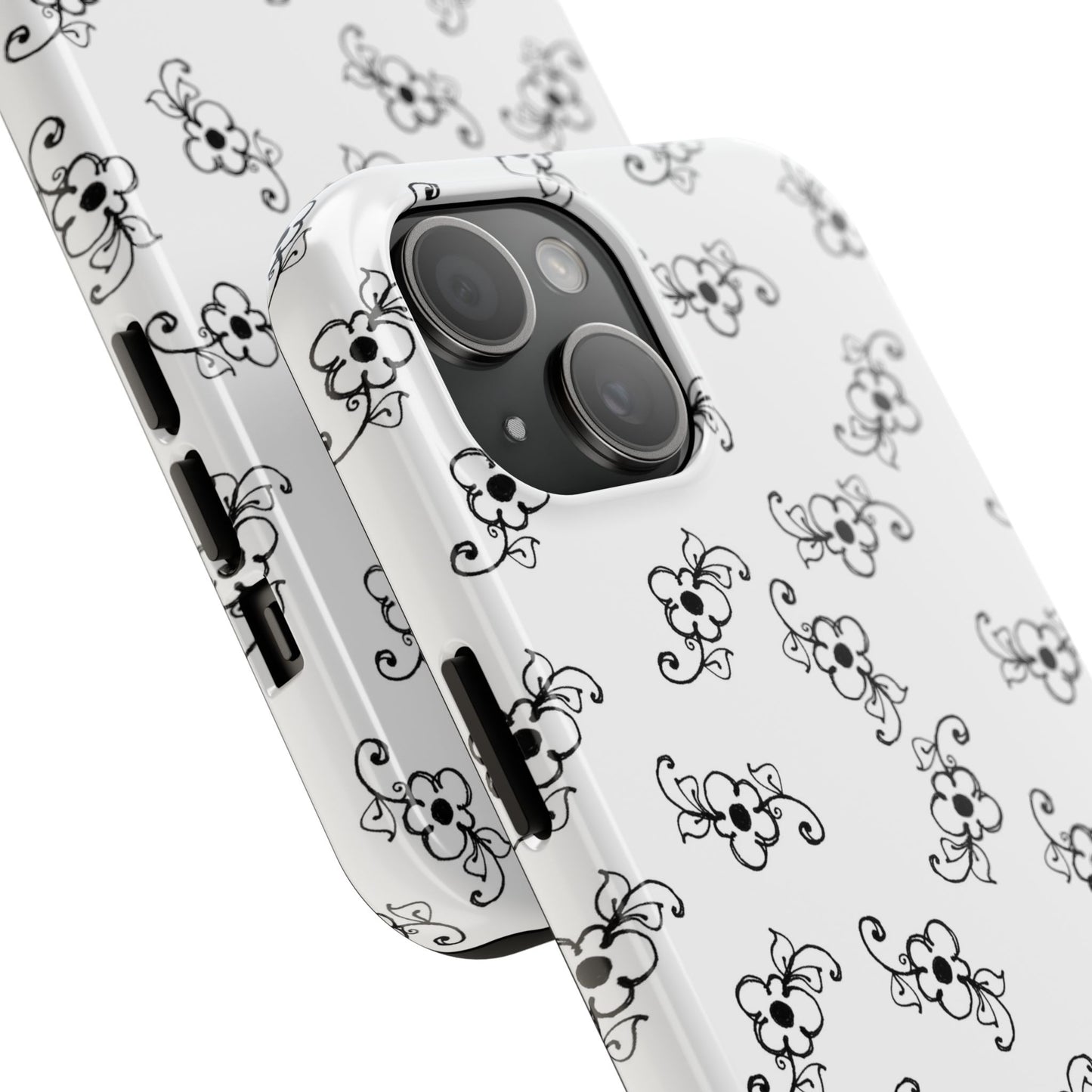 Daisy Scroll White / Black Phone Case
