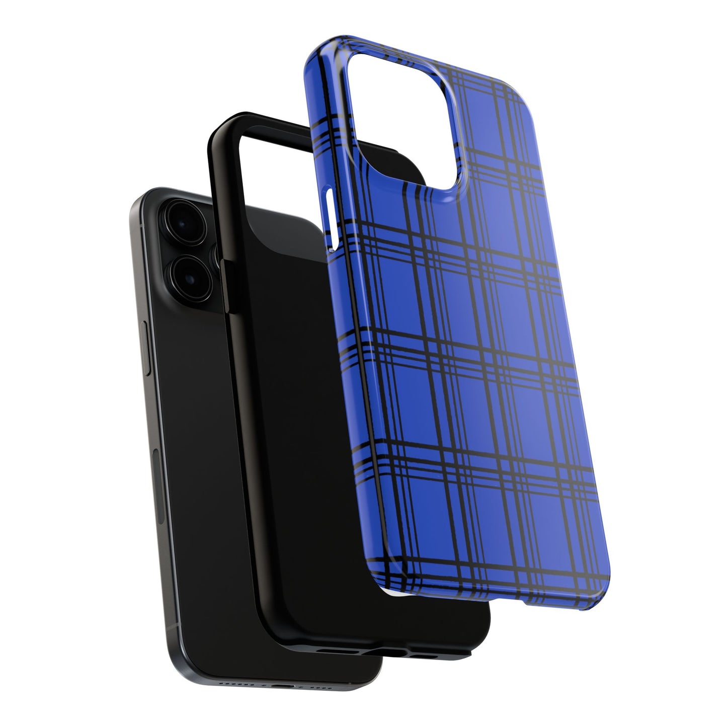 Glad Plaid Blue / Black Phone Case