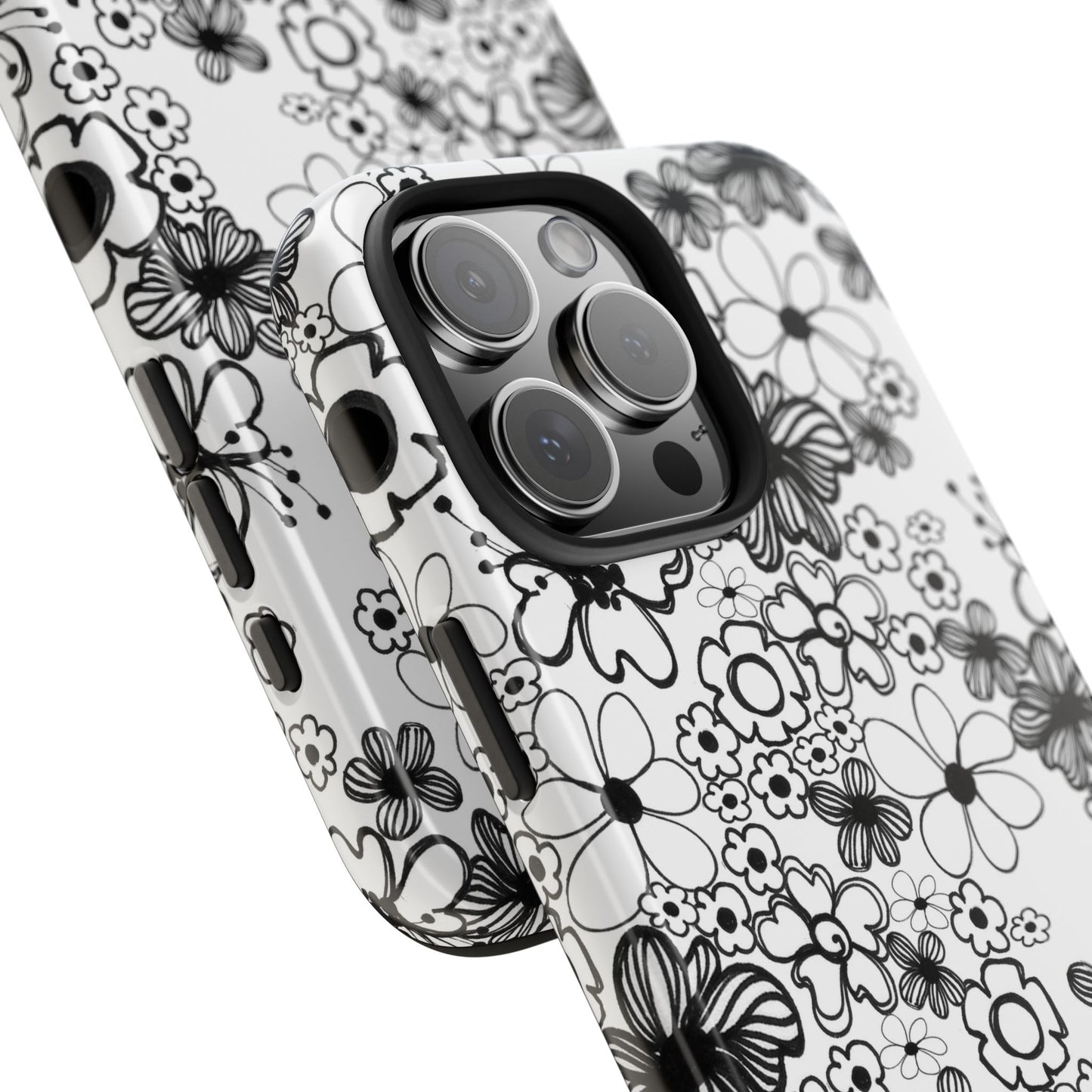 White and Black Flowers Phone Case
