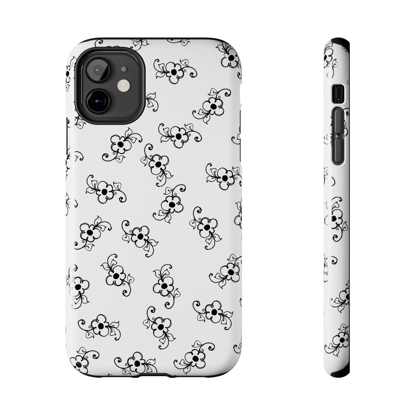 Daisy Scroll White / Black Phone Case