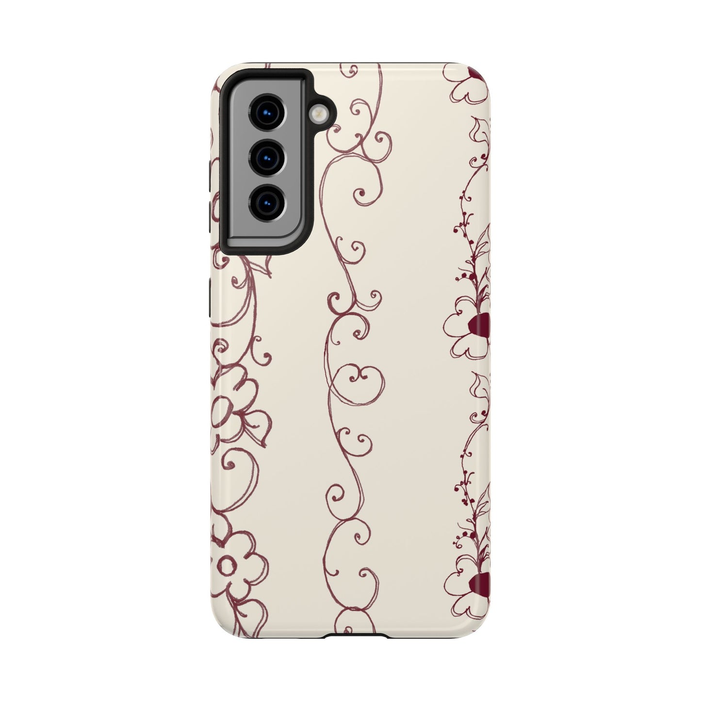 Scroll Flower Stripe Muslin / Red Phone Case