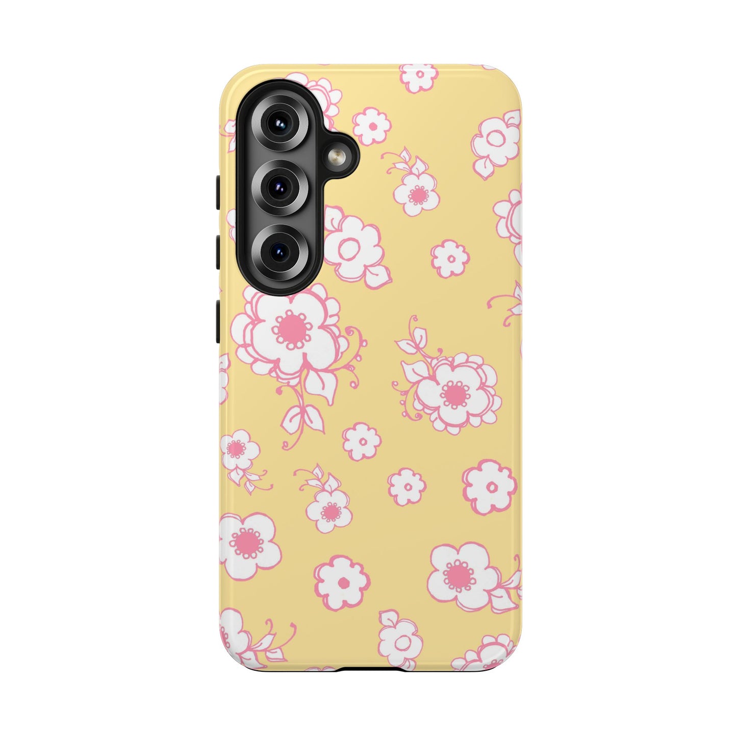 Pink Posies Yellow Phone Case