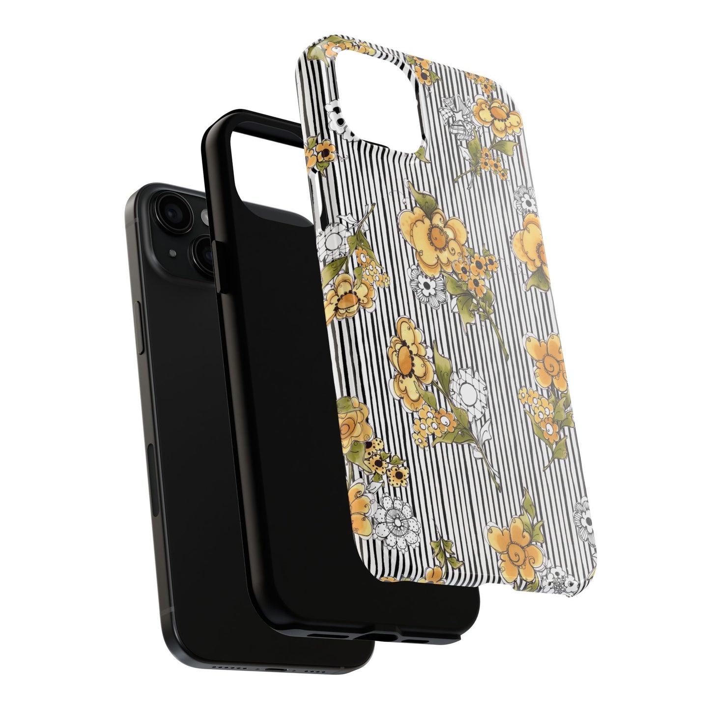 Bee Floral White / Black Phone Case