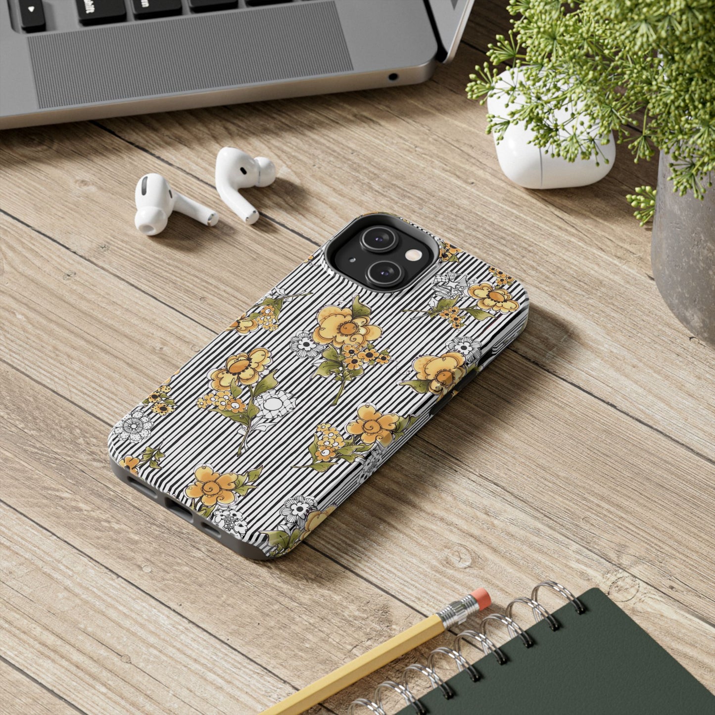 Bee Floral White / Black Phone Case