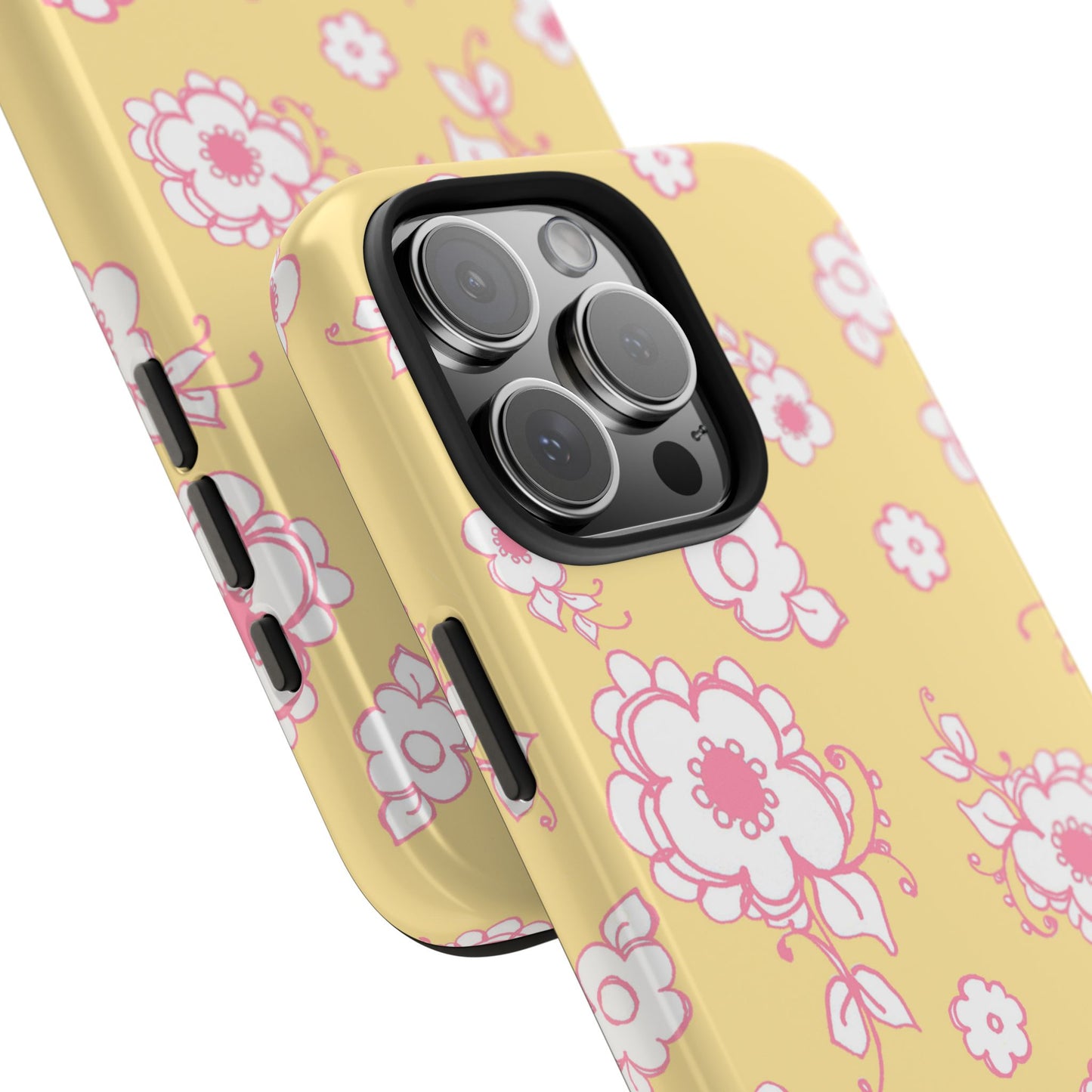 Pink Posies Yellow Phone Case