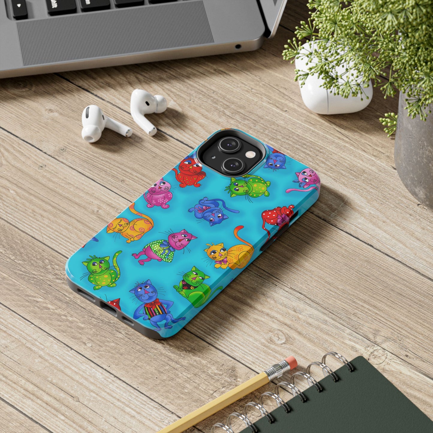 Tossed Cool Cats Turquoise Phone Case
