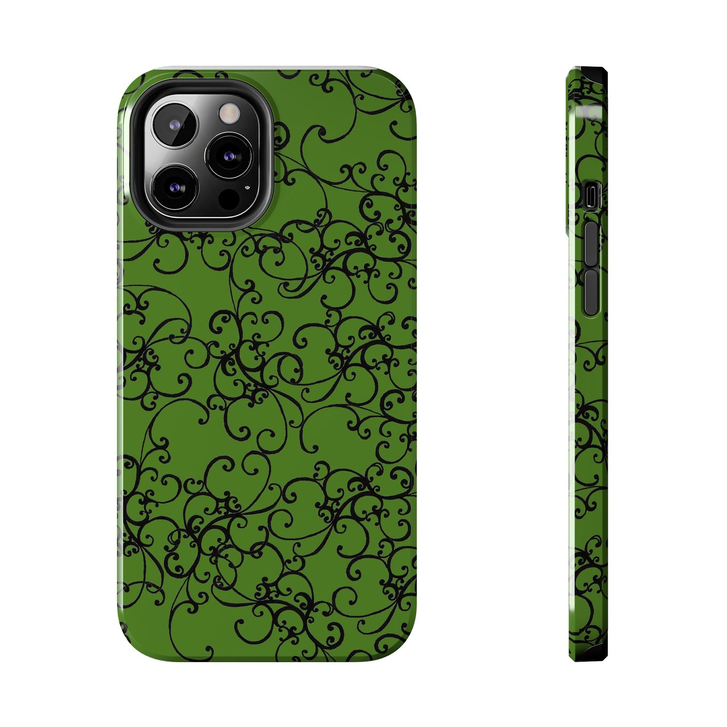 Elegant Scroll Green / Black Phone Case