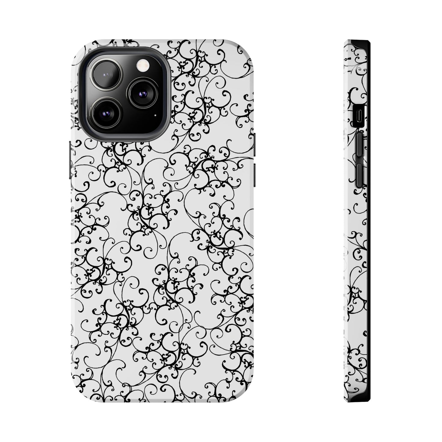 Elegant Scroll White / Black Phone Case