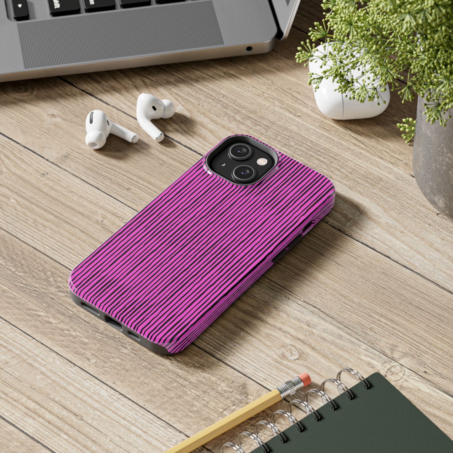 Quirky Pin Stripe Pink / Black Phone Case