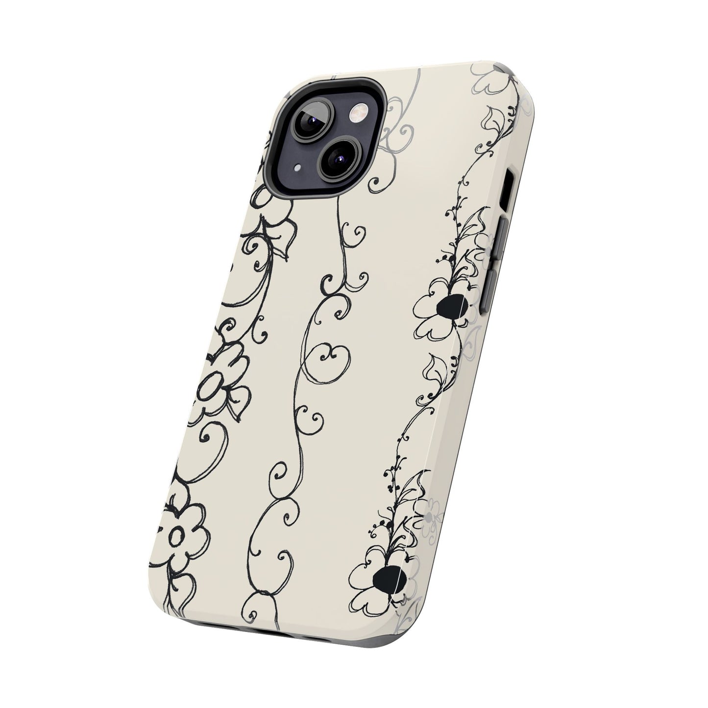 Scroll Flower Stripe Muslin / Black Phone Case