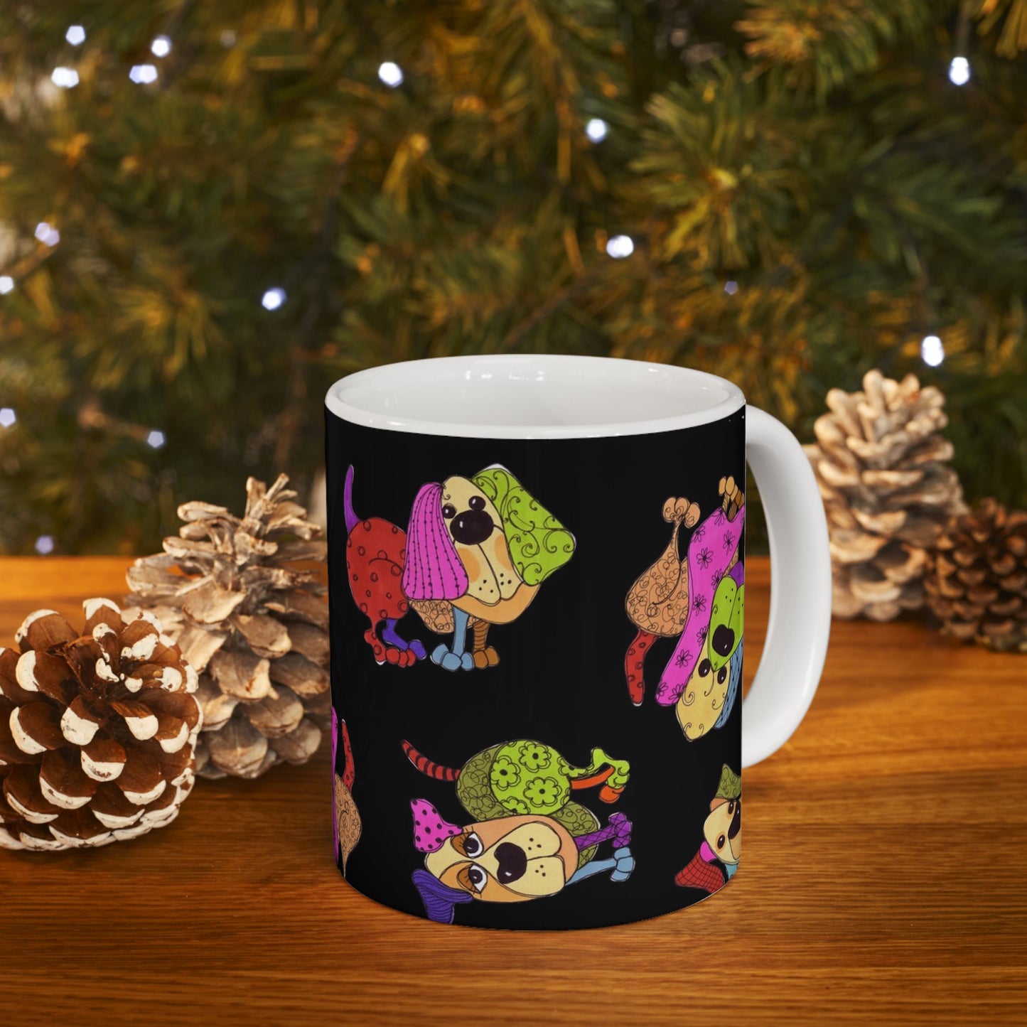 Tossed Happy Dogs Black Cup