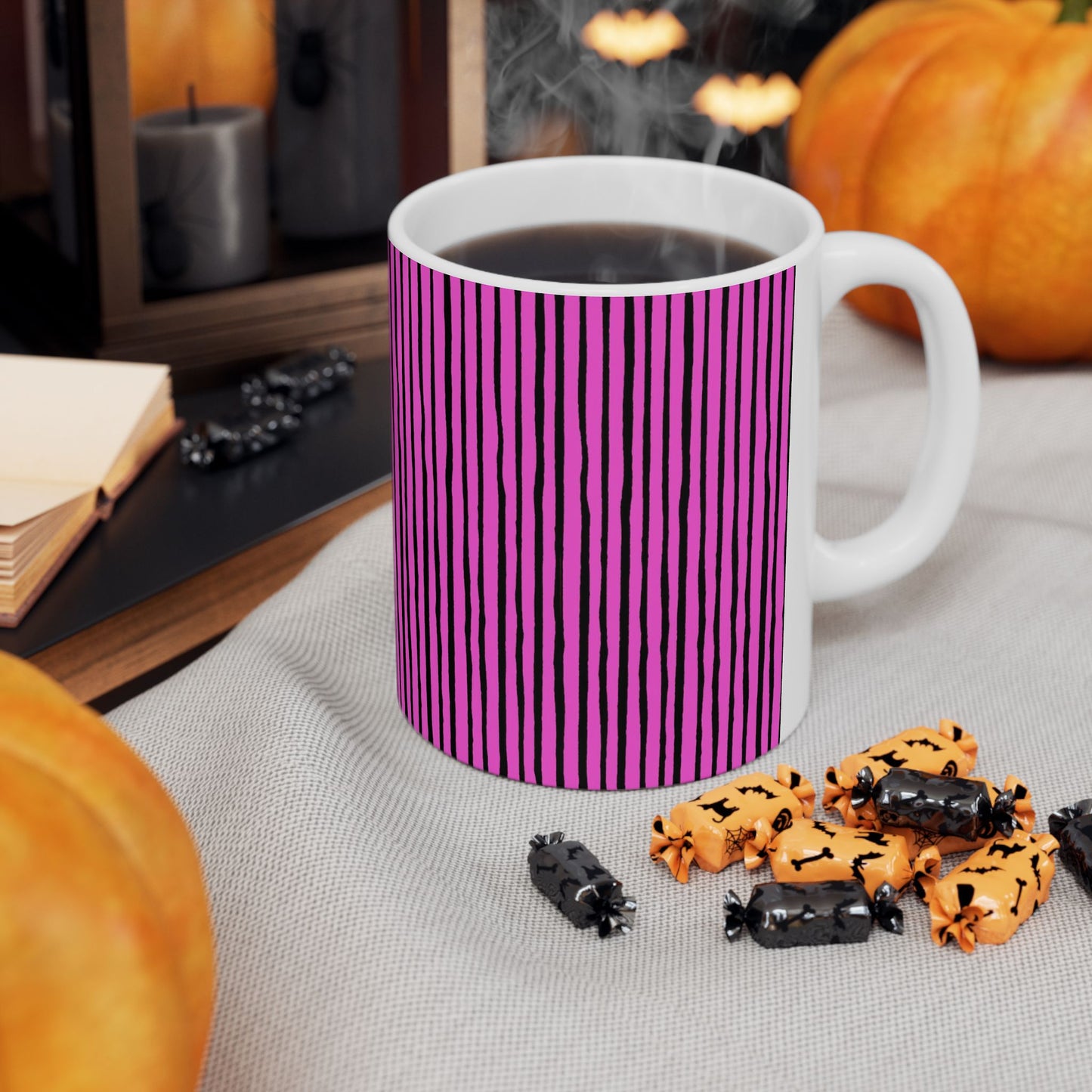 Quirky Pin Stripe Pink / Black Cup