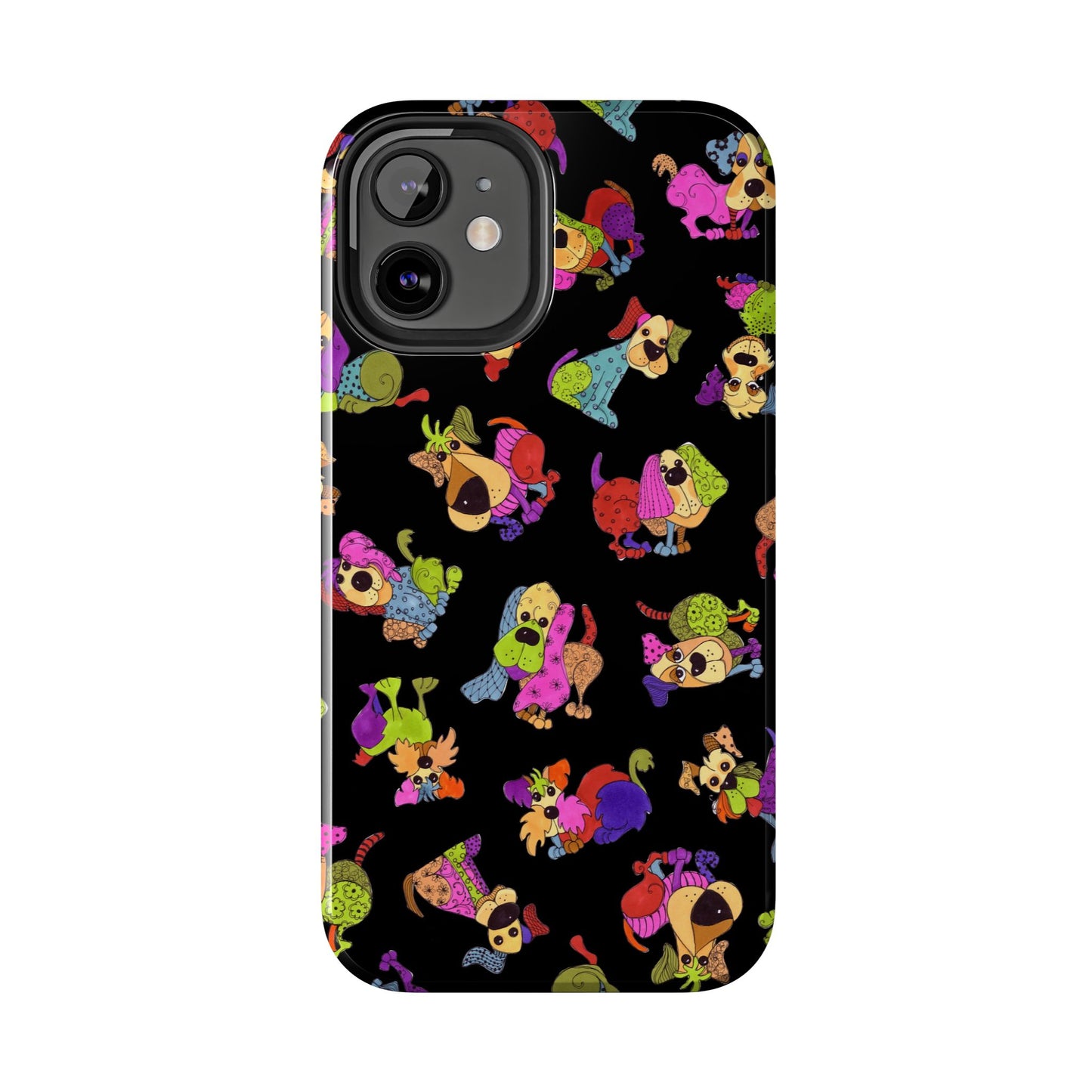 Tossed Happy Dogs Black Phone Case