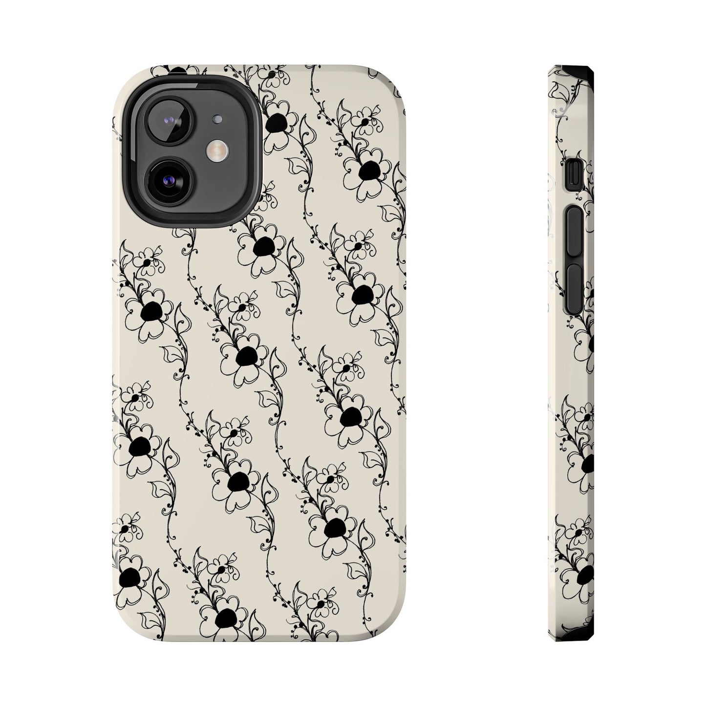 Diagonal Daisies Ivory / Black Phone Case
