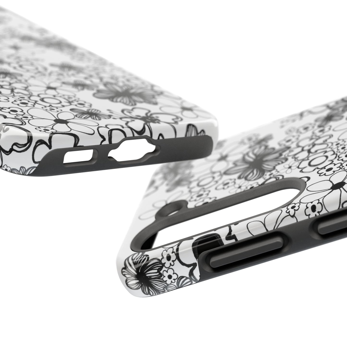 White and Black Flowers Phone Case