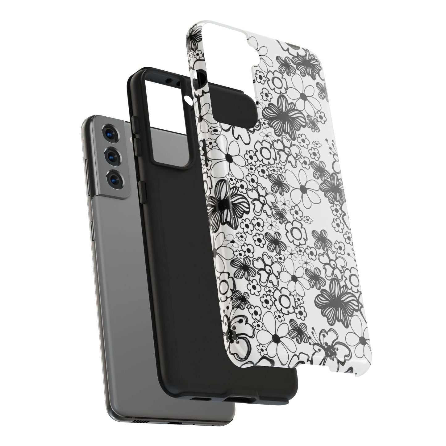 White and Black Flowers Phone Case