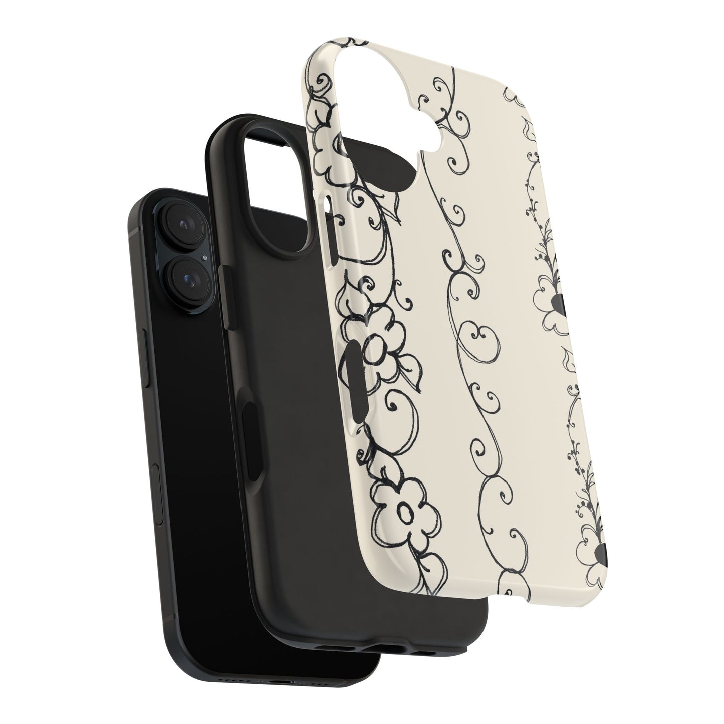 Scroll Flower Stripe Muslin / Black Phone Case