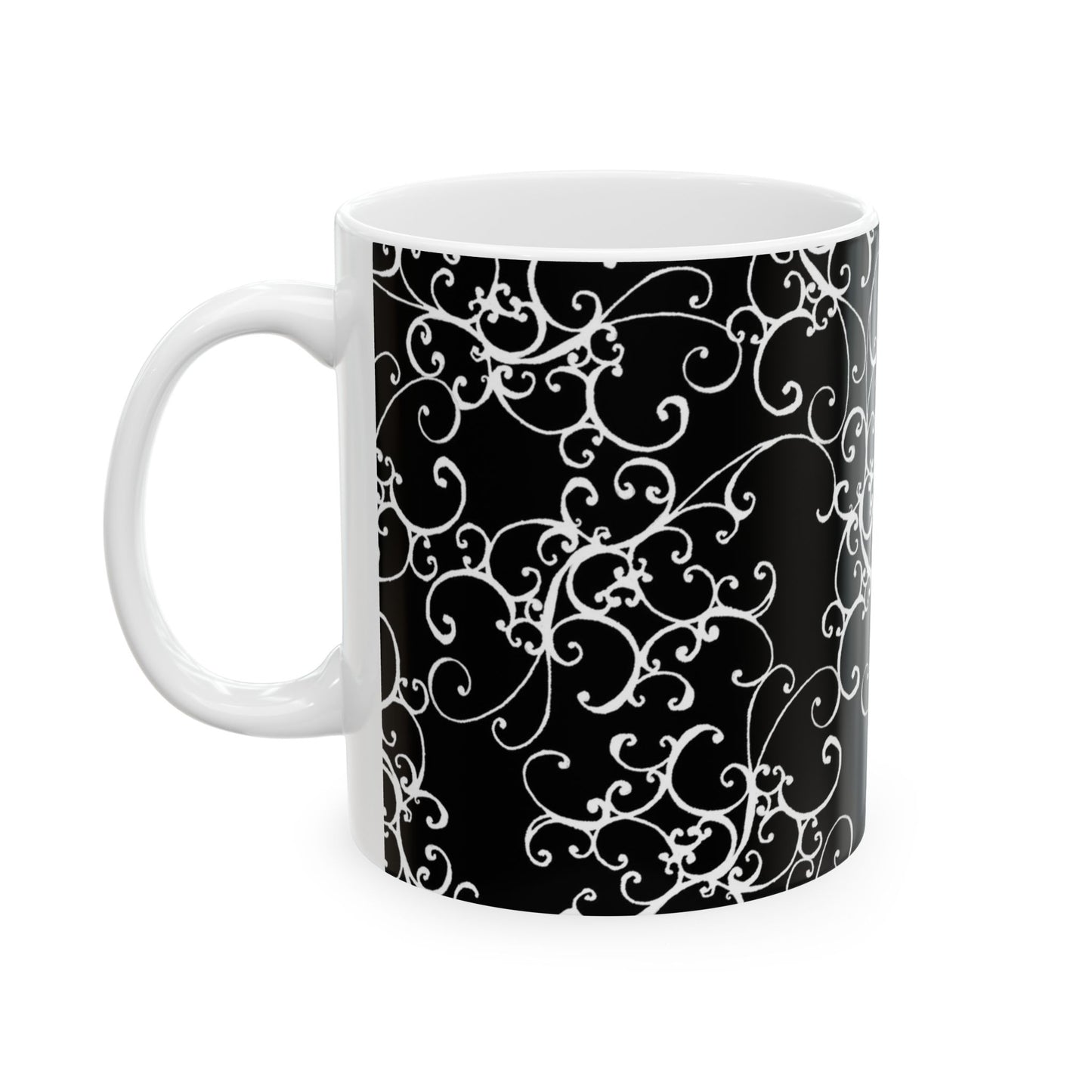Elegant Scroll Black / White Cup