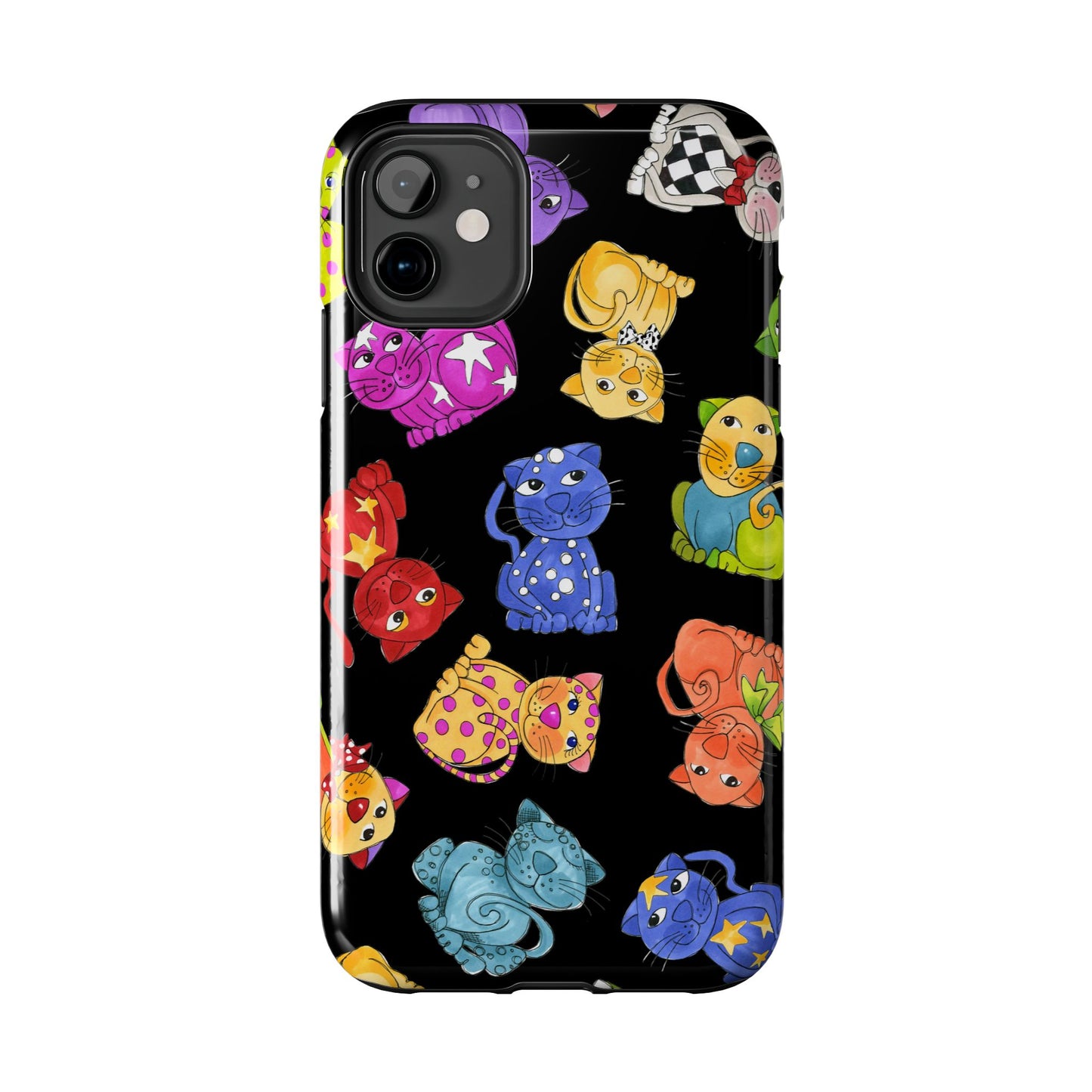 Tossed Happy Cats Black Phone Case