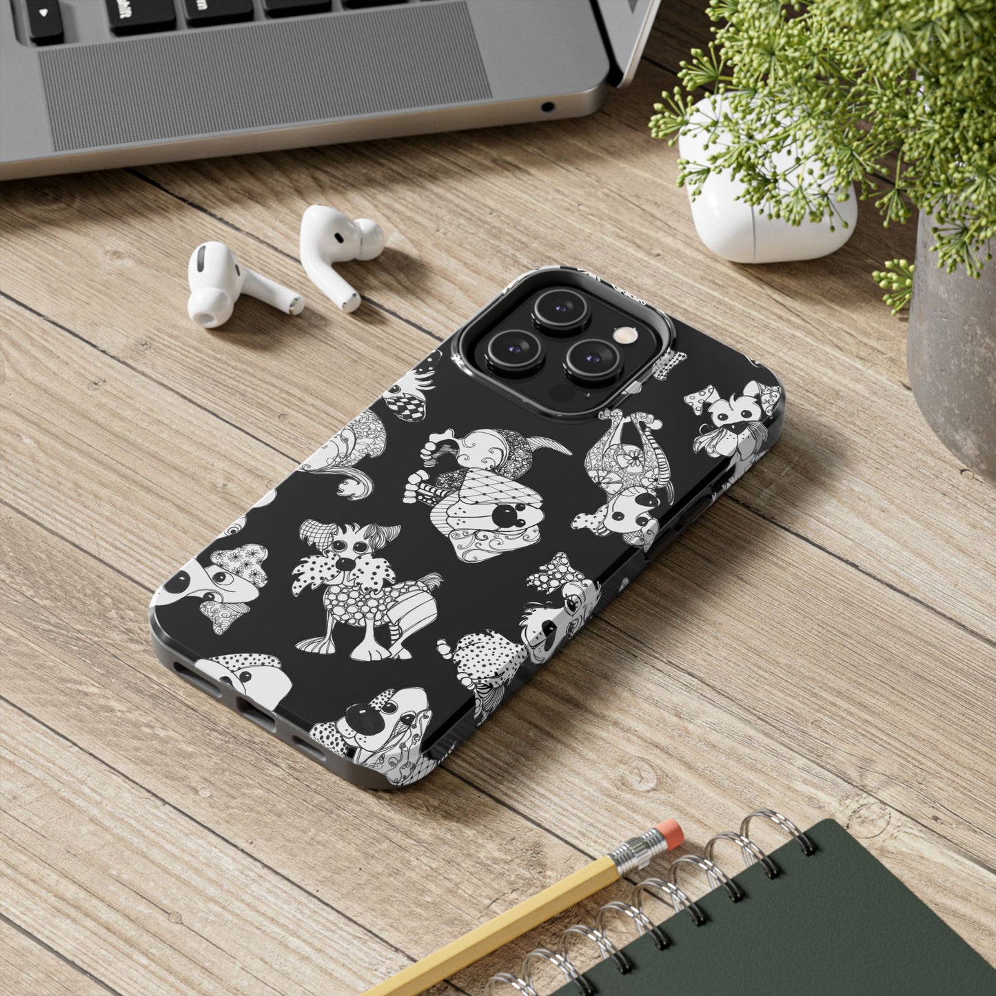 Doodle Dogs Black Phone Case