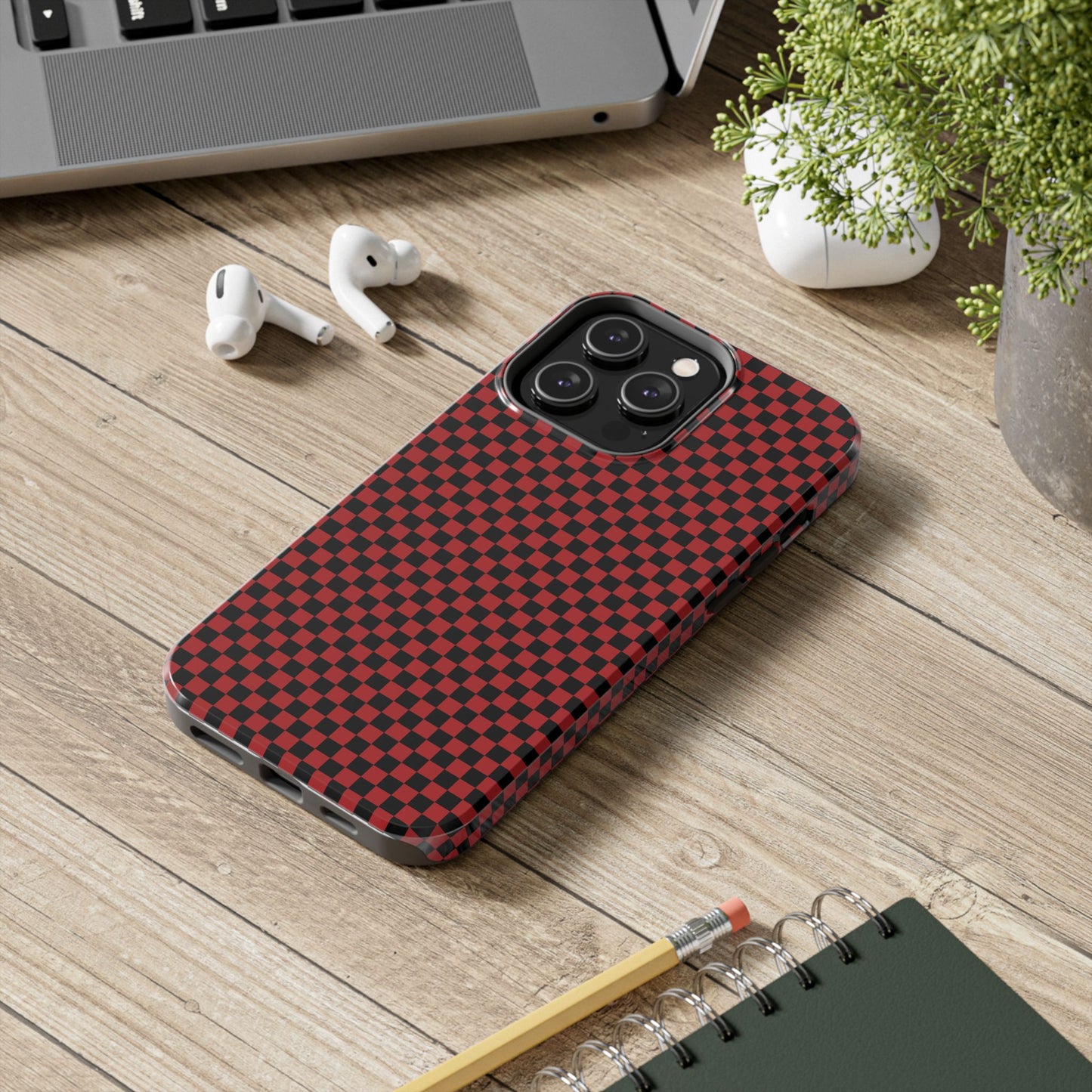 Checkerboard Red / Black Phone Case