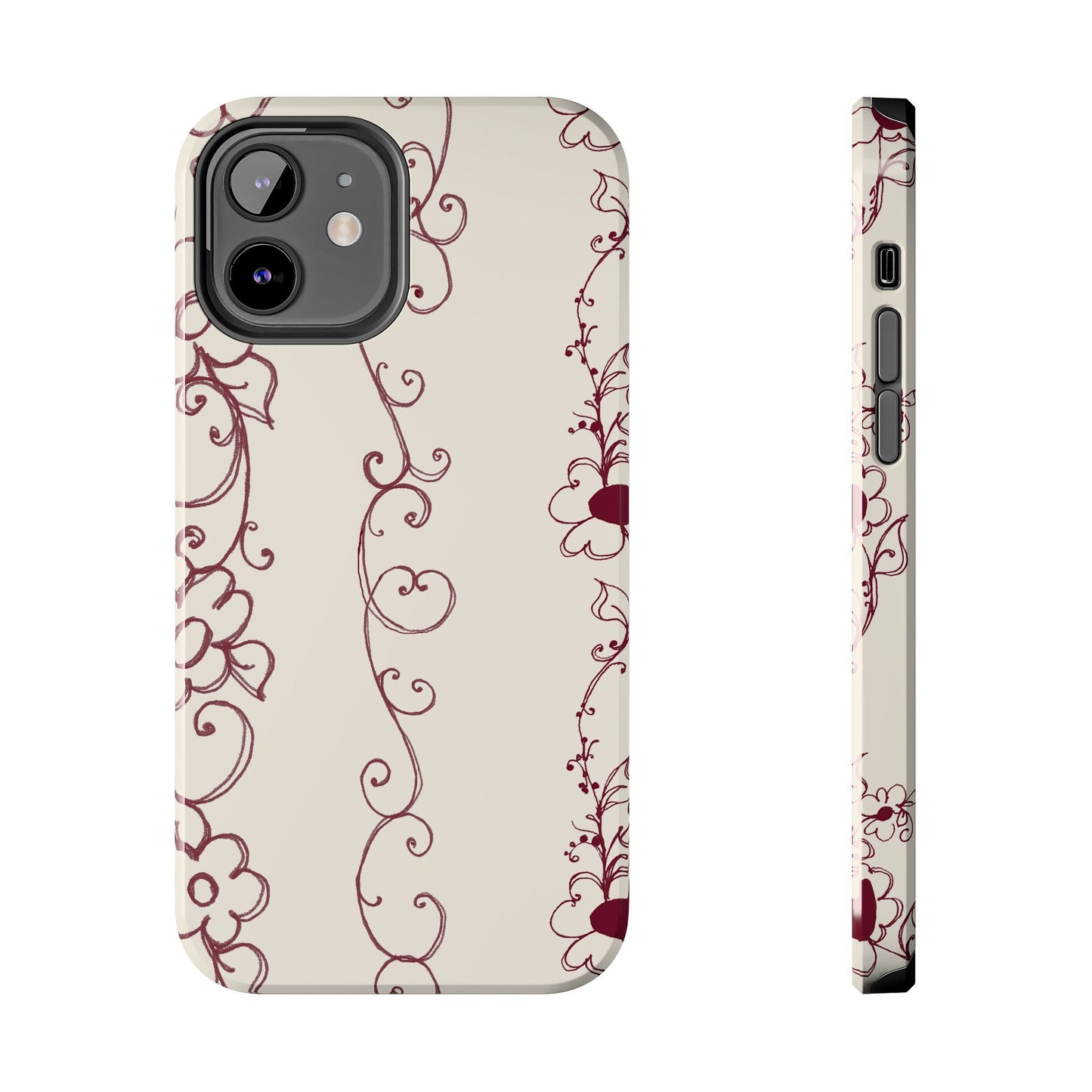Scroll Flower Stripe Muslin / Red Phone Case