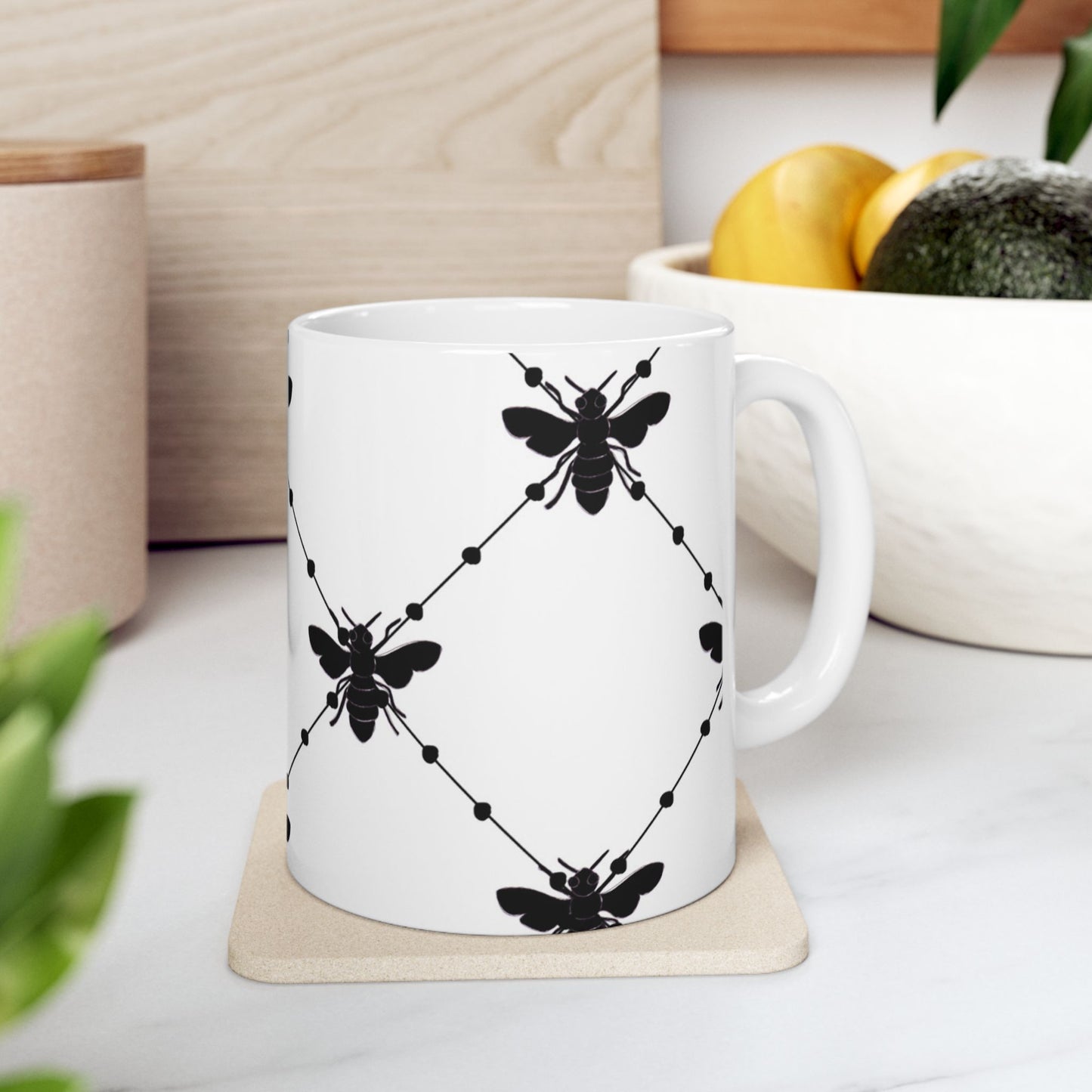 Beaded Bees White Cup