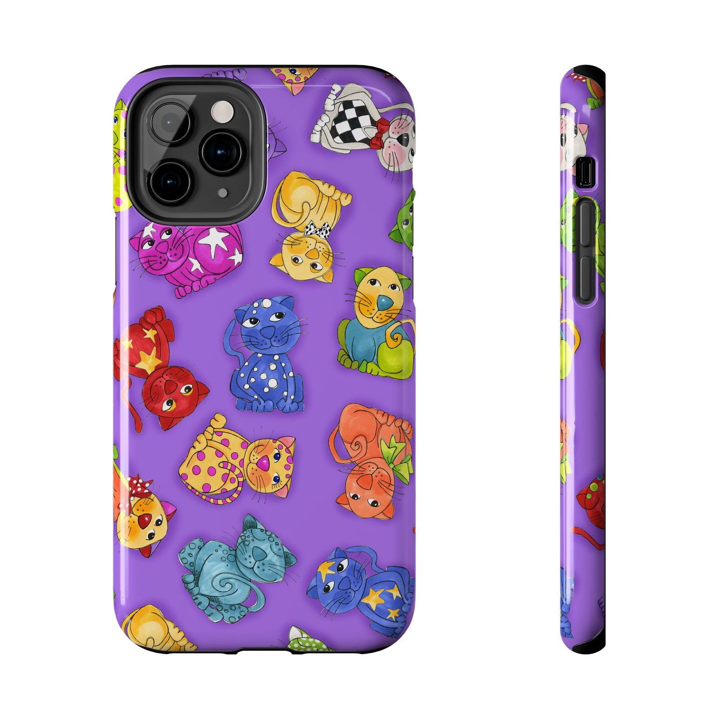 Tossed Happy Cats Purple Phone Case