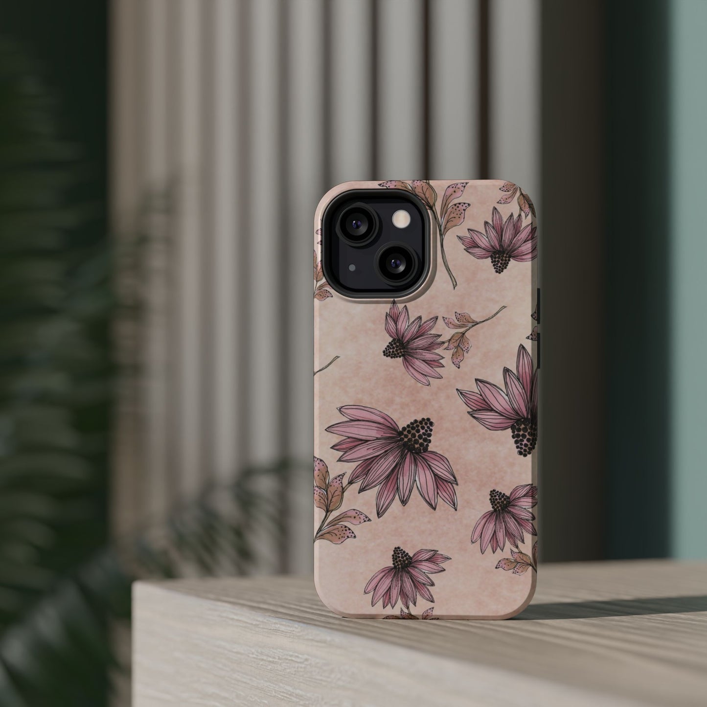 Wild Cone Flowers Pink Marble Phone Case