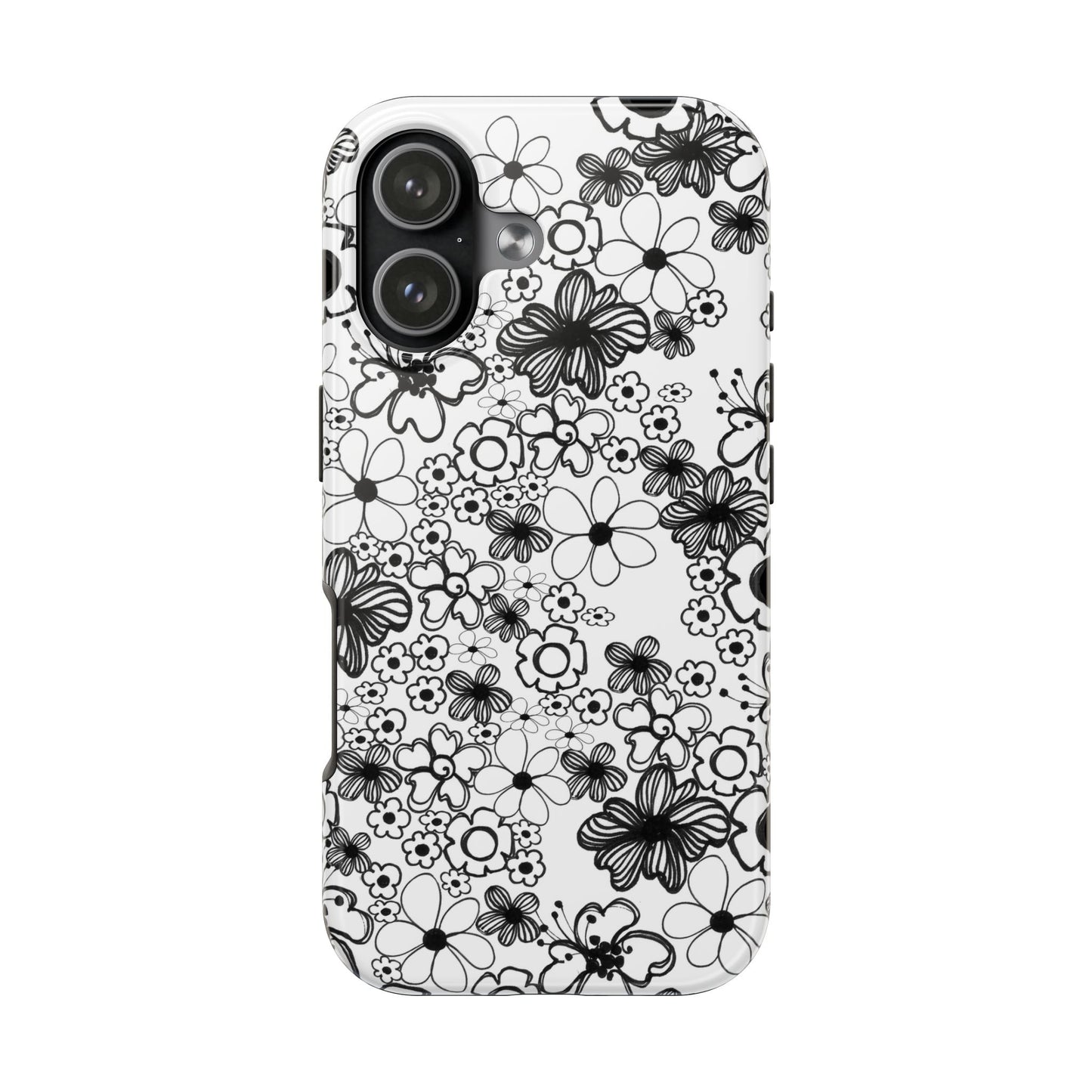 White and Black Flowers Phone Case
