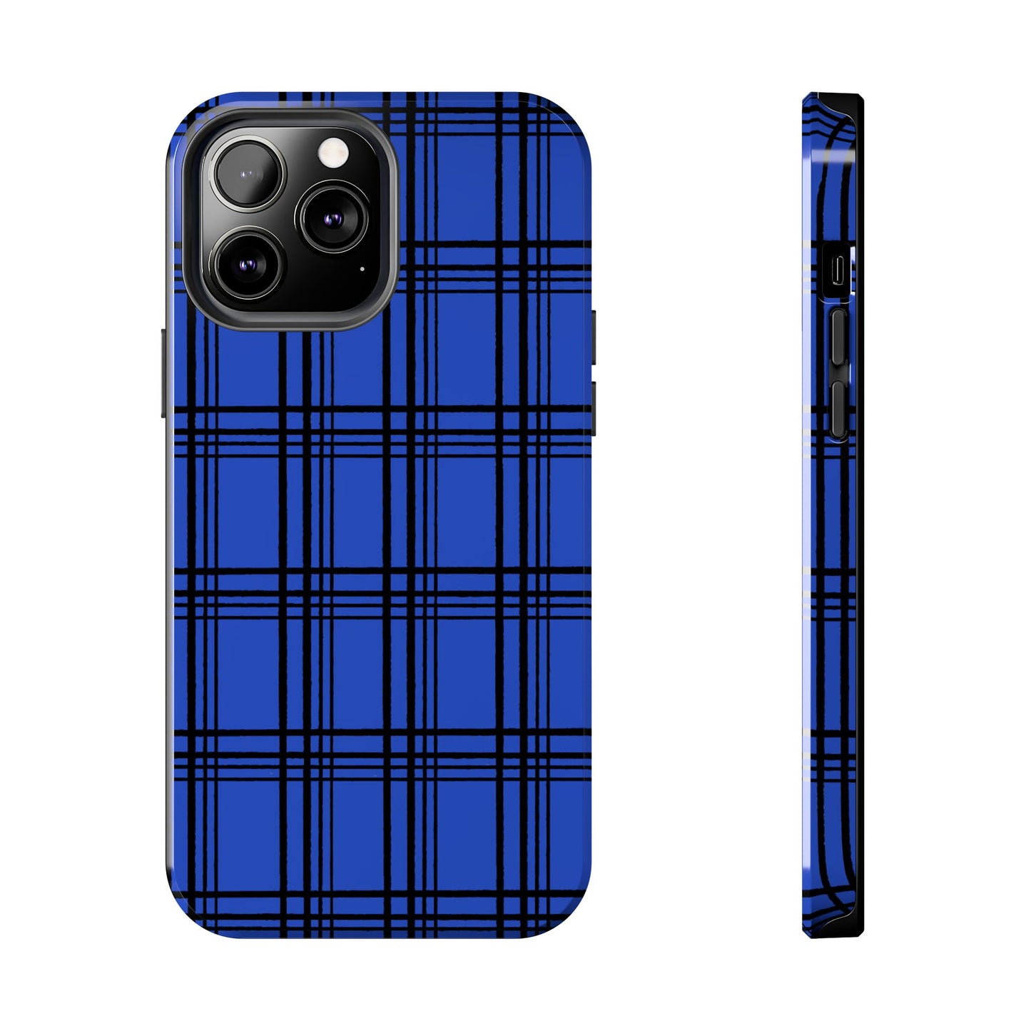 Glad Plaid Blue / Black Phone Case