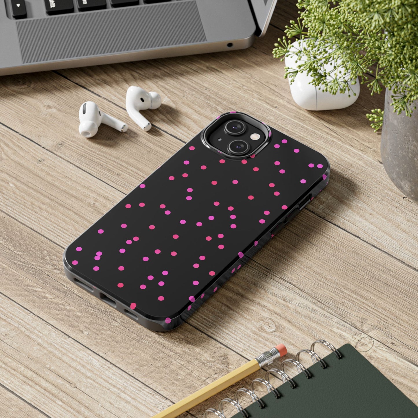 Space Dots Black / Cerise Phone Case