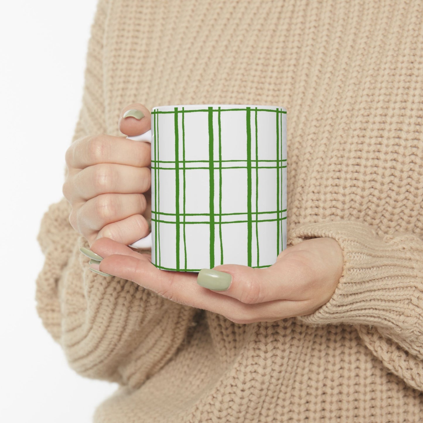 Kitchen Plaid White / Green Cup