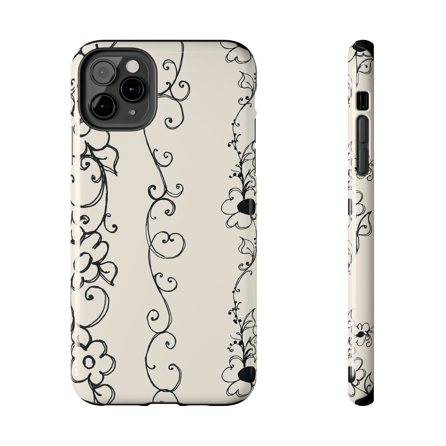 Scroll Flower Stripe Muslin / Black Phone Case