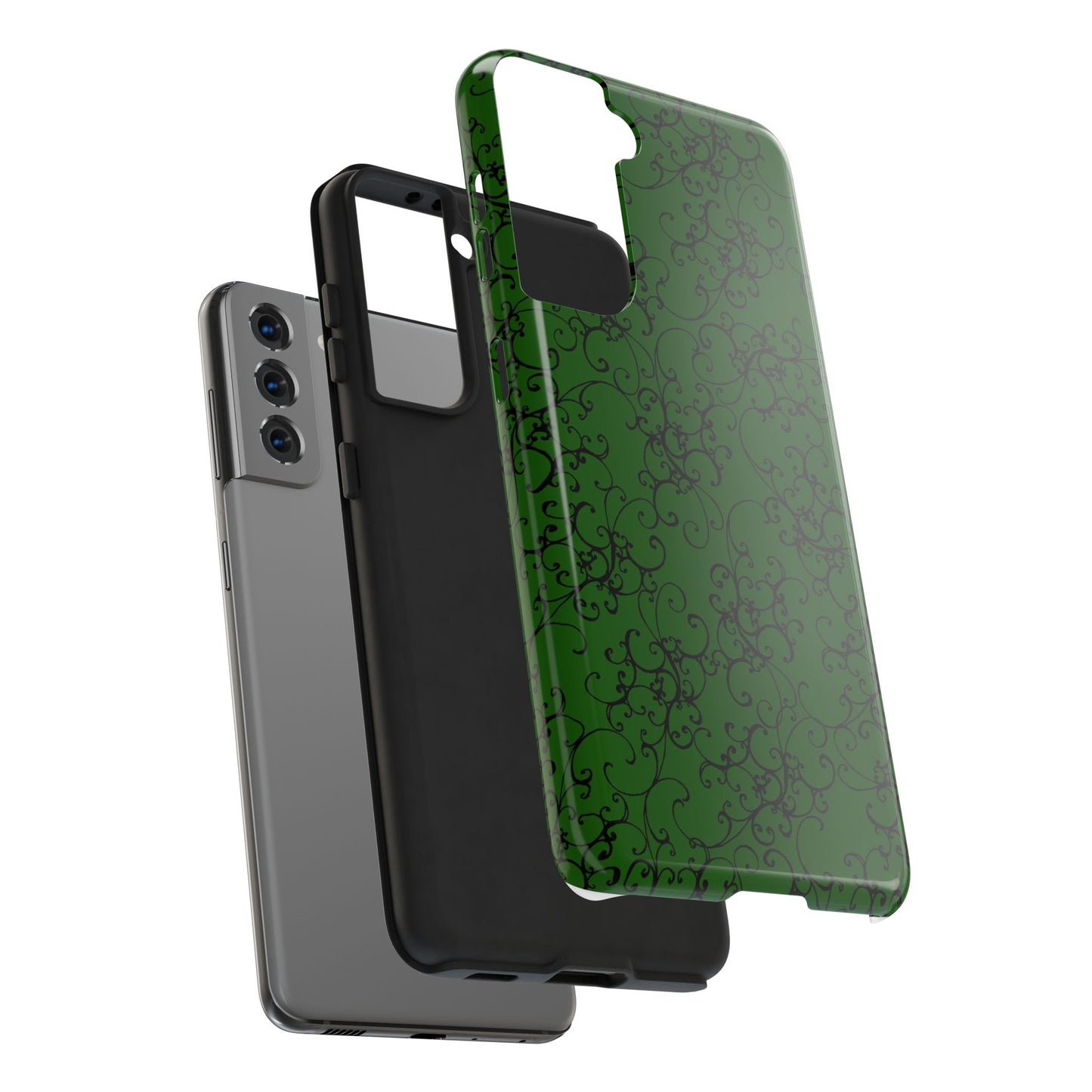 Elegant Scroll Dark Green / Black Phone Case