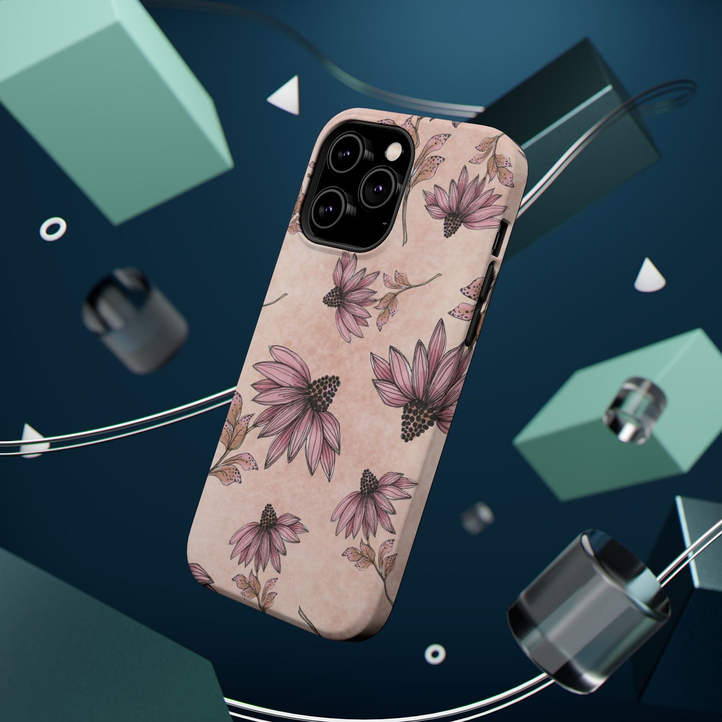 Wild Cone Flowers Pink Marble Phone Case